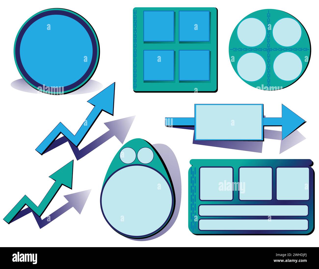 Set of blue copyspace infographics divided frame to make notes stock