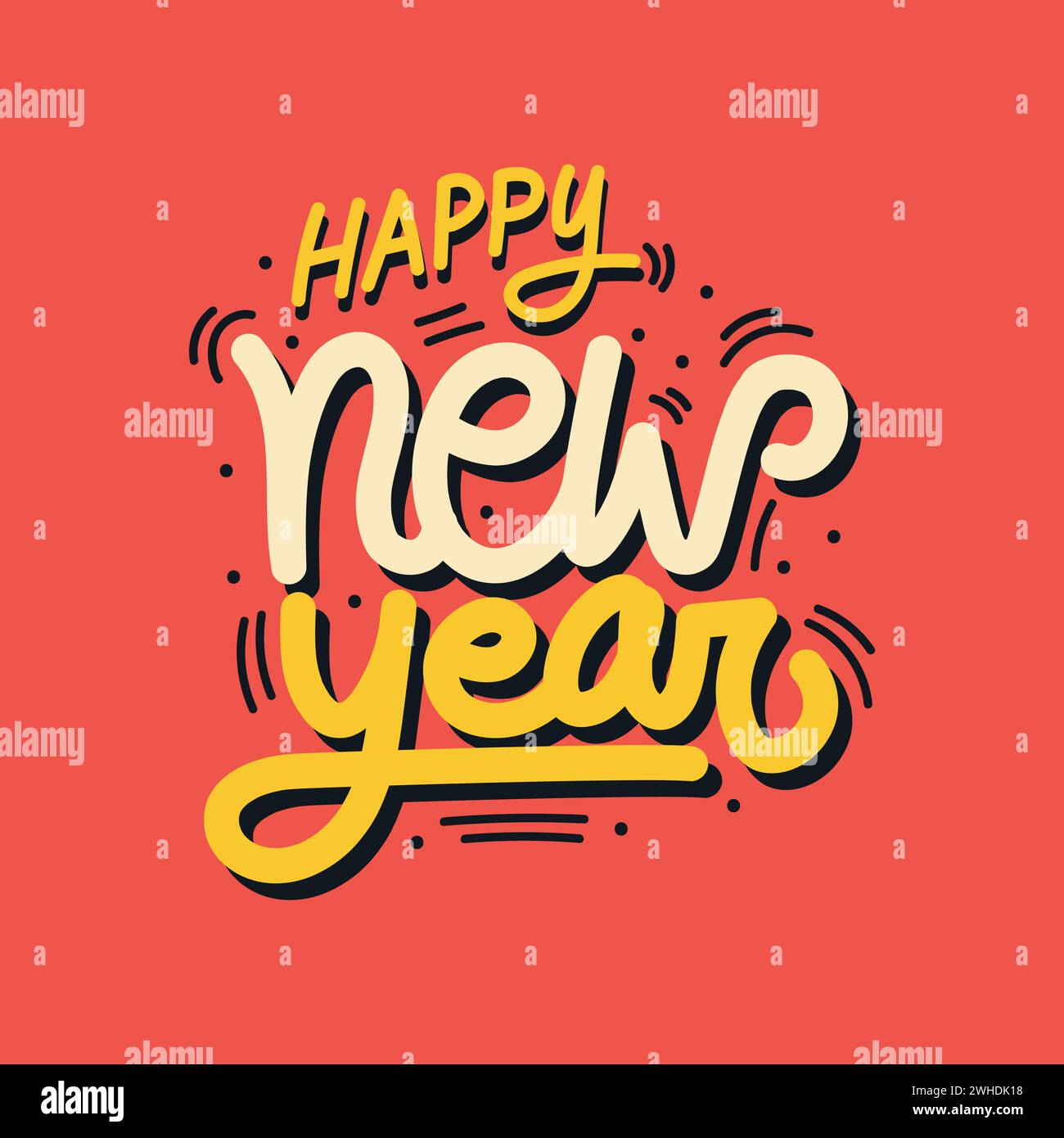 Colorful happy new year vector typography illustration. New year celebrating sticker, greeting card, poster, banner, template design. Happy new year Stock Vector