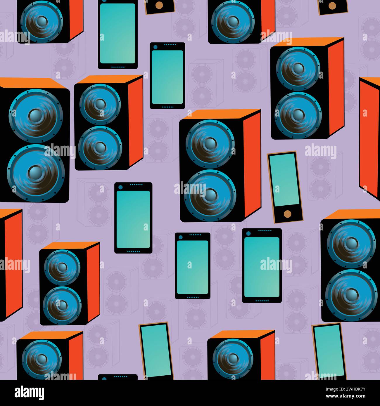 Soundspeaker and digital tablet seamless pattern; seamless; pattern; with speakers and digital tablet Stock Vector