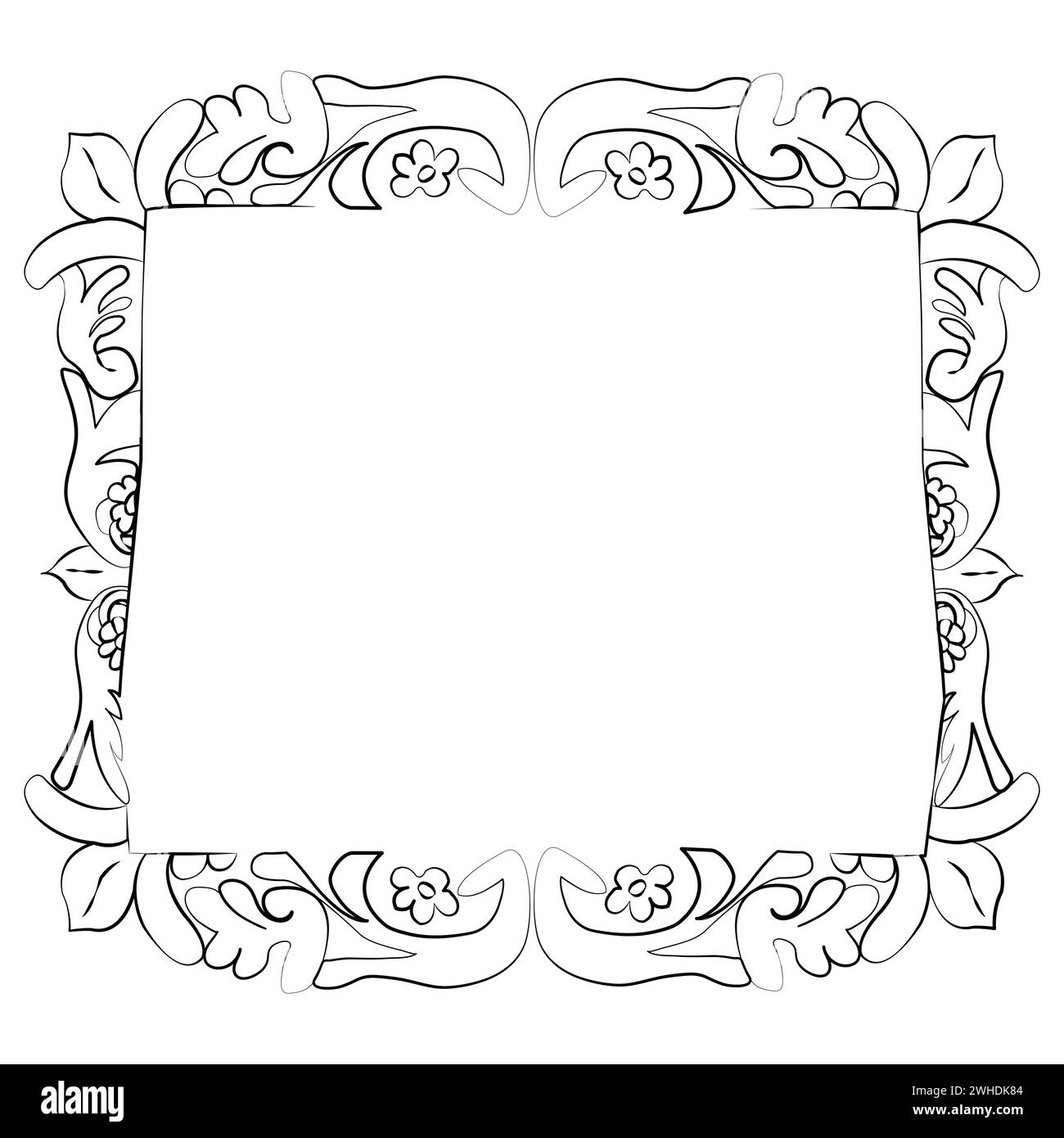 Black decorated frame with white background and space for text in the middle for certificate, announcement, message; doodle leaf frame; border for mes Stock Vector