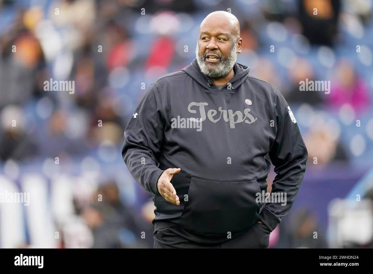 File maryland head coach mike locksley watches his team warm up