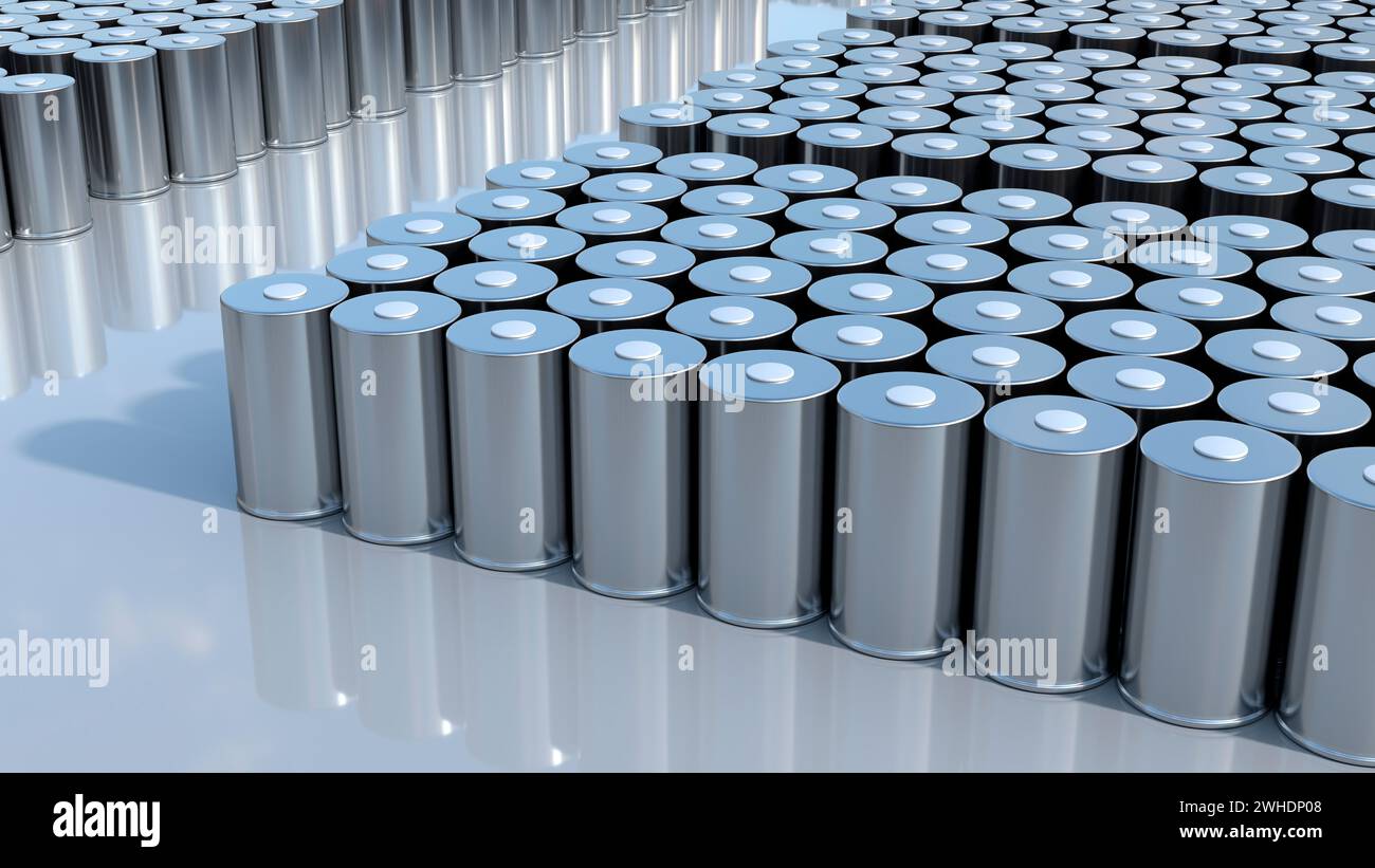 lithium-ion traction 4680 battery pack, High-capacity accumulator cell modules, tables cell, mass production Electric Car batteries, High Tech Technol Stock Photo