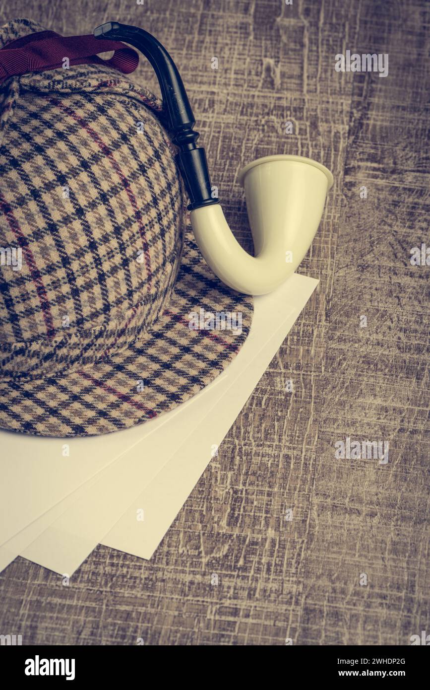 Sherlock Hat and Tobacco pipe Stock Photo