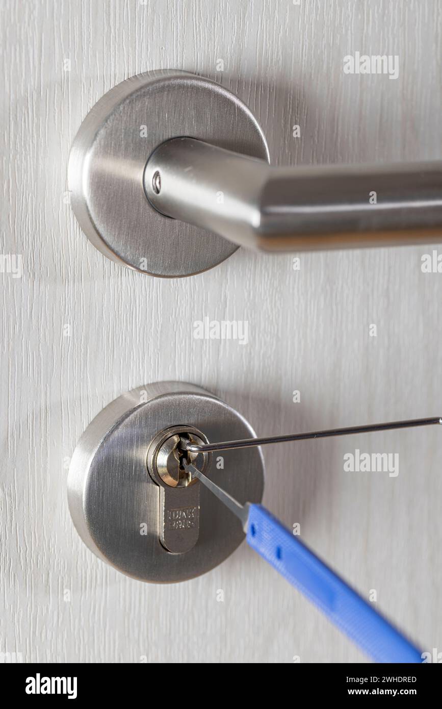 Open cylinder lock with lockpicking tool, detail, symbol image, lost