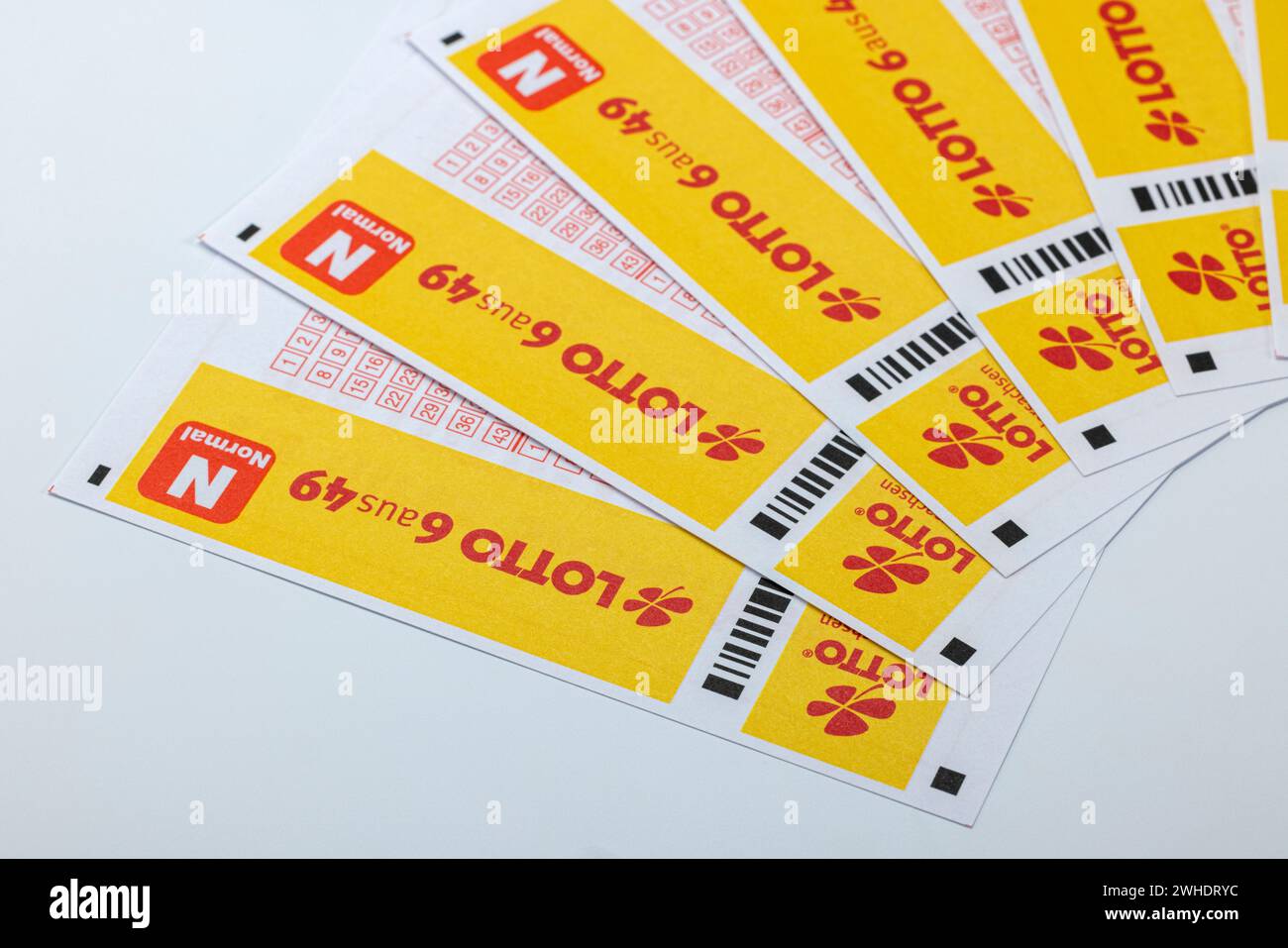 Several unfilled lottery tickets, detail, LOTTO 6aus49 lettering, Stock Photo