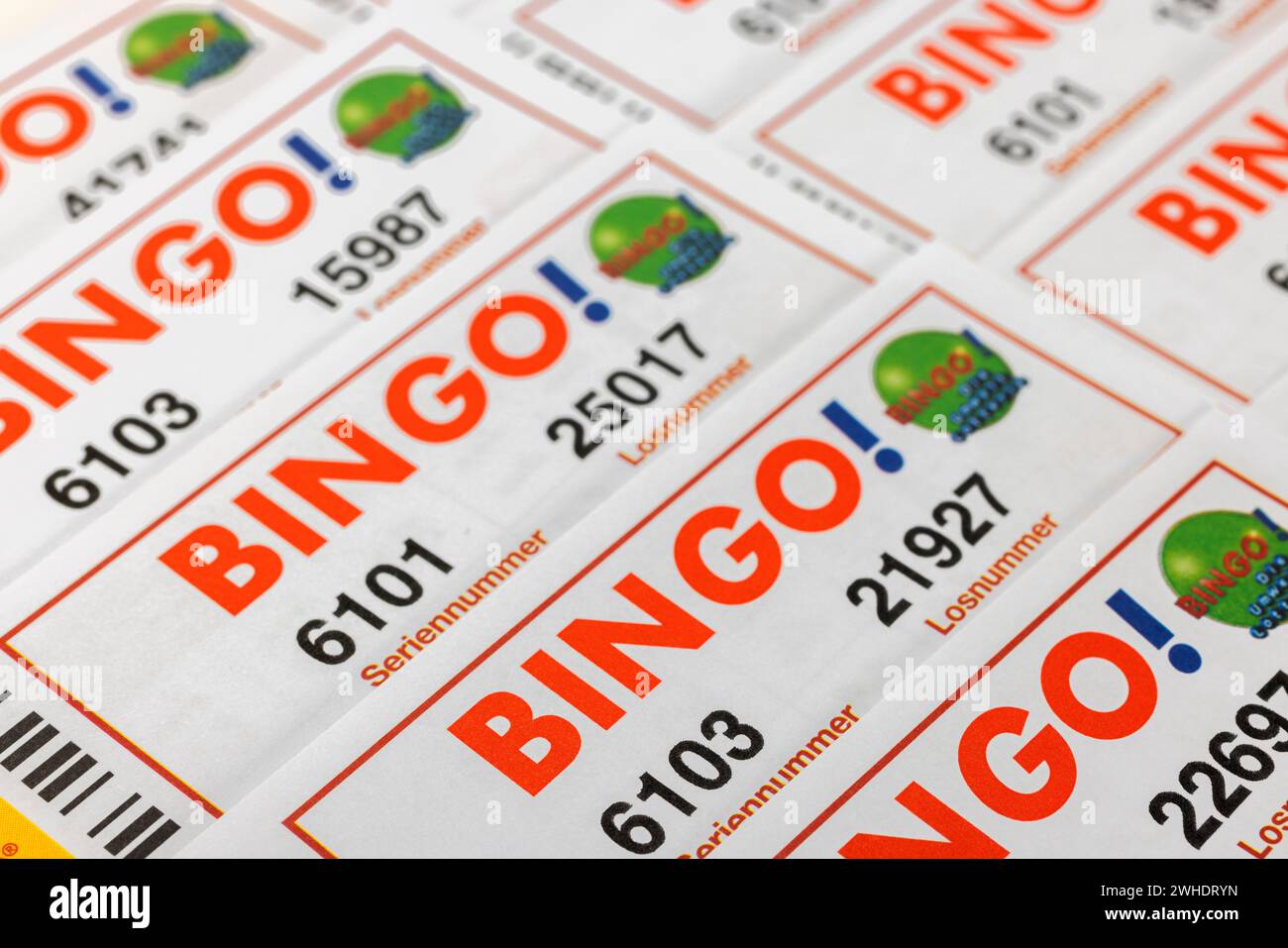 Several lottery tickets, detail, lettering BINGO, Stock Photo