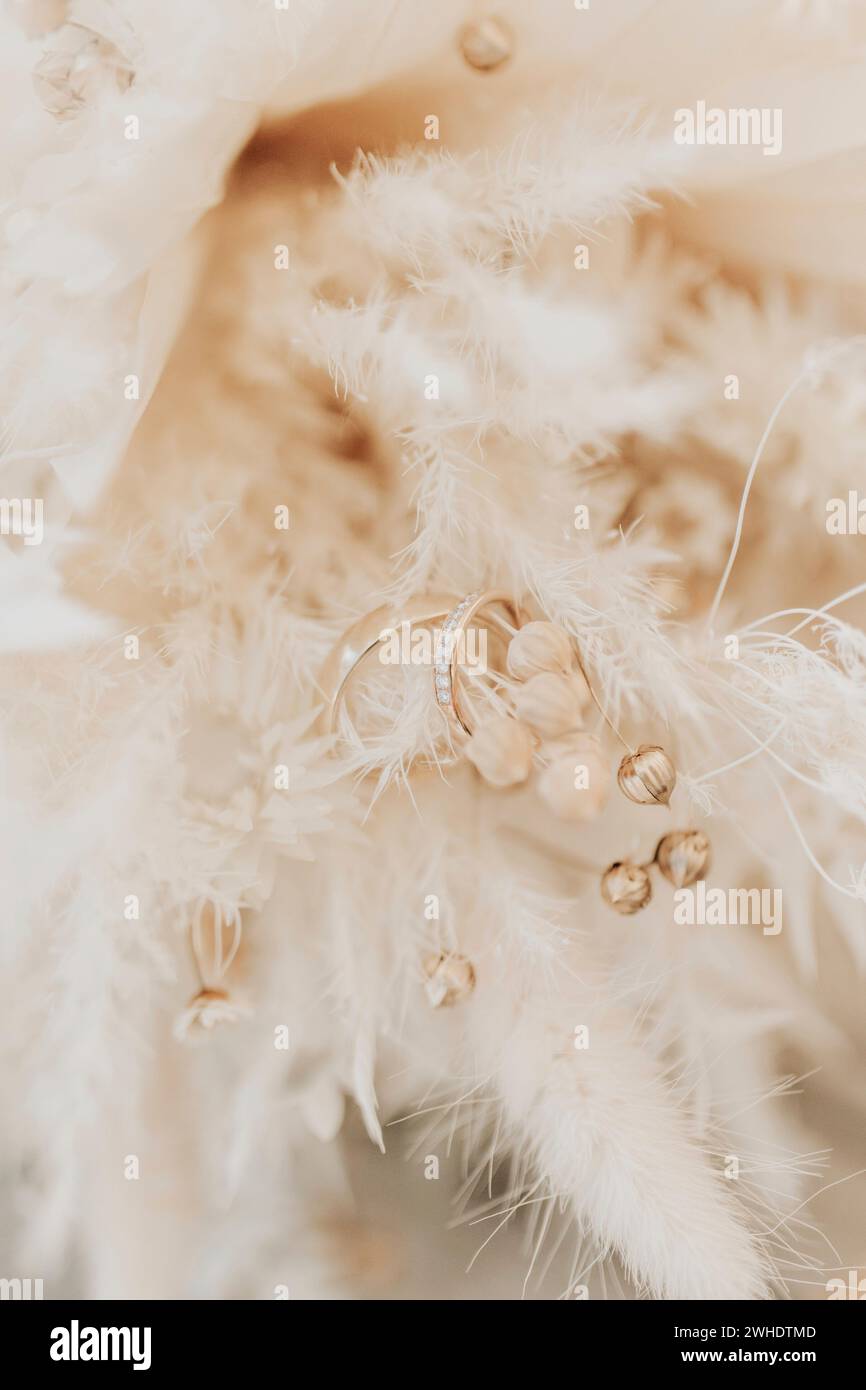 Wedding rings in ring box, boho wedding, dried flowers and pampas grass ...