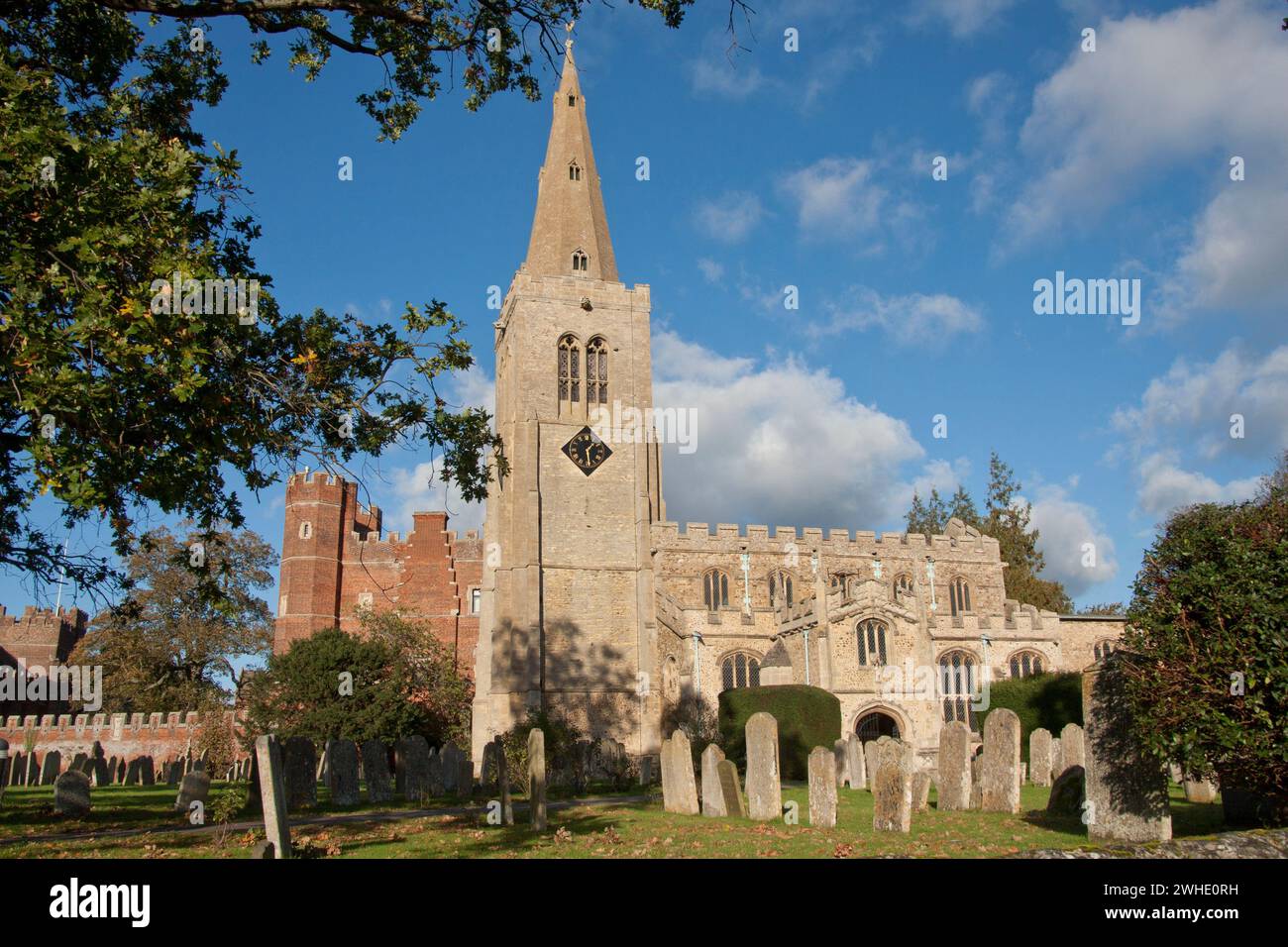 Buckden Towers, Bishops Palace & St Mary's church, Buckden, St Neots, Cambridgeshire, England Stock Photo