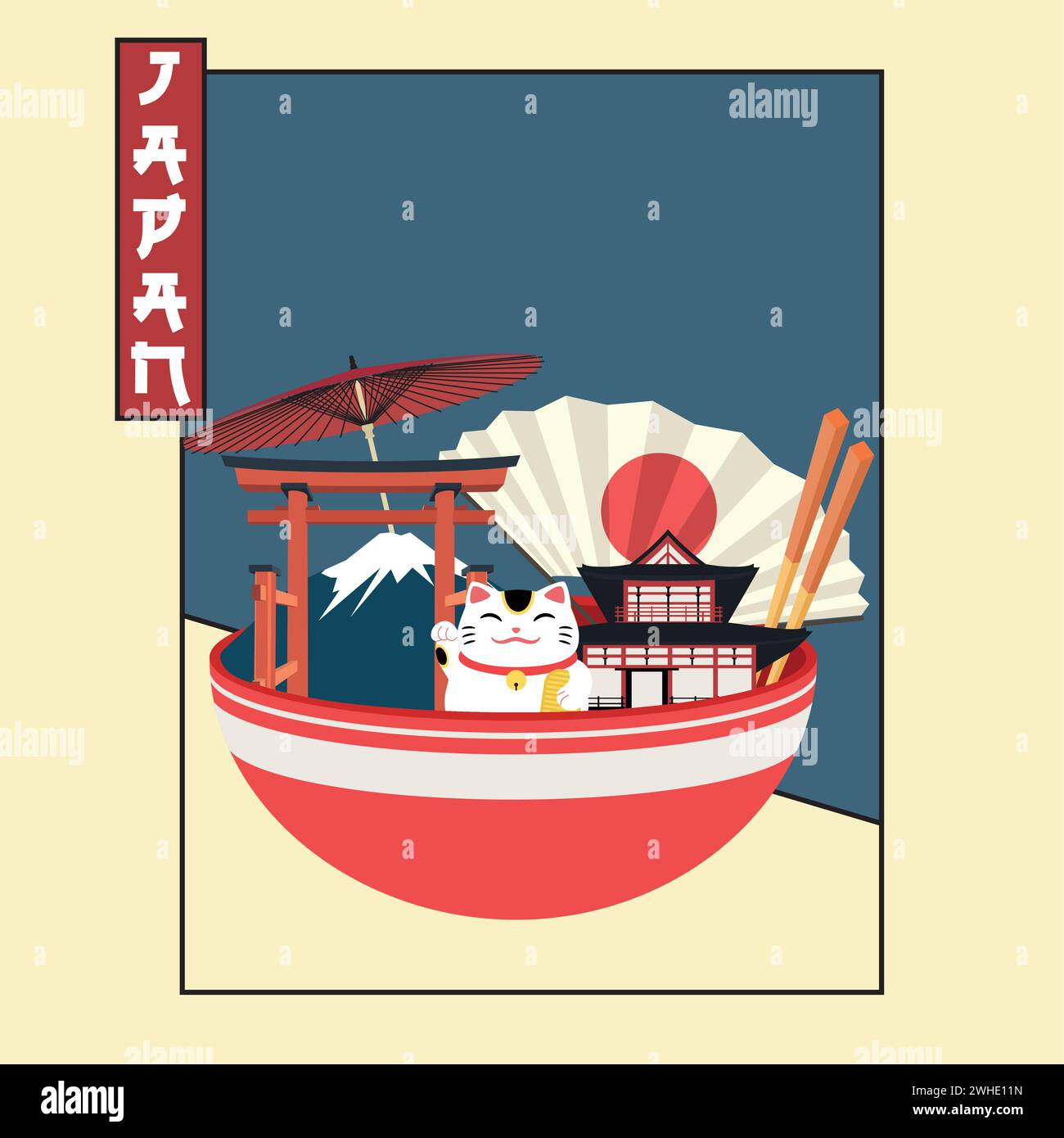 Japan poster with bowl and traditional objects Vector Stock Vector