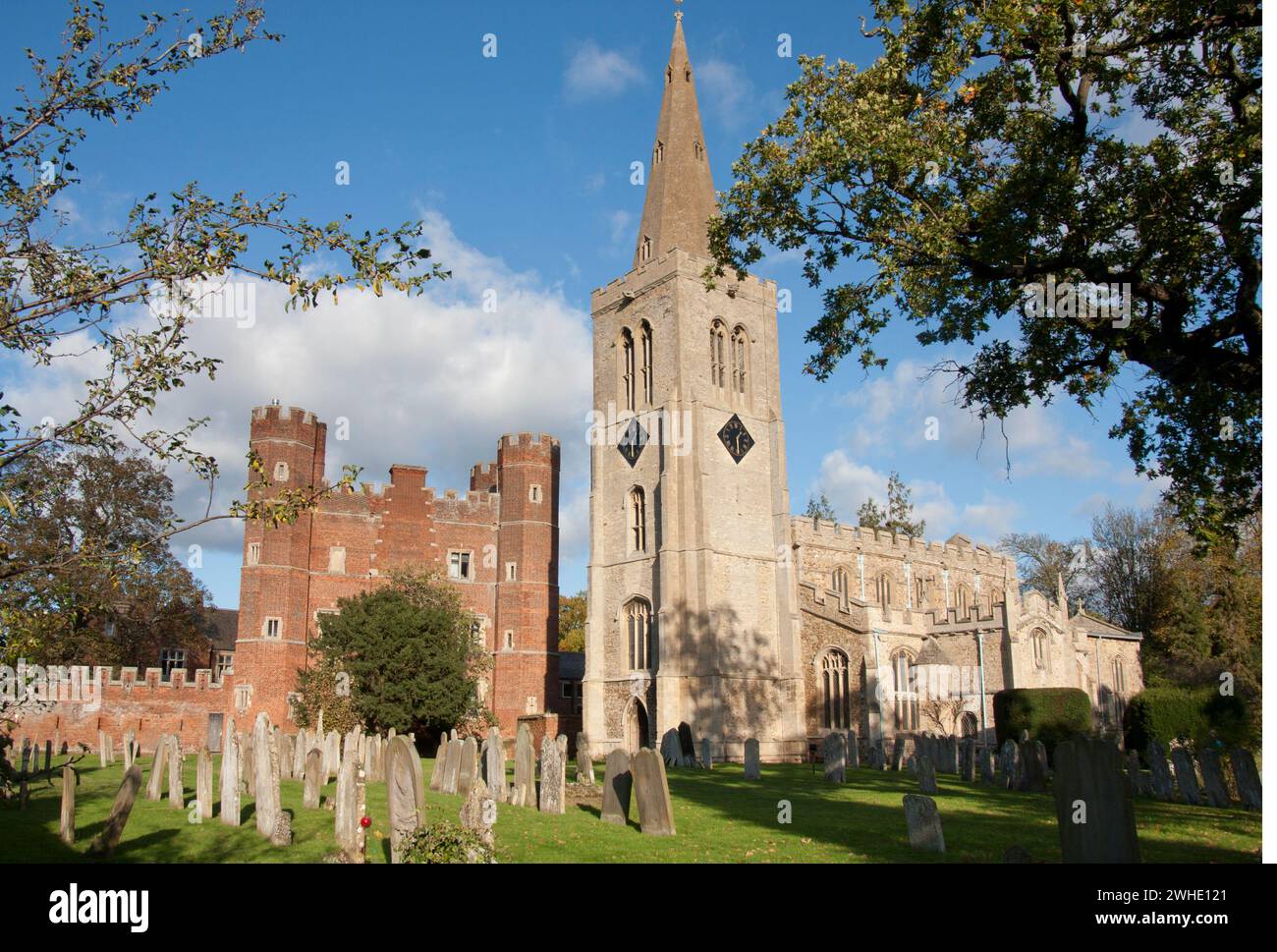 Buckden Towers, Bishops Palace & St Mary's church, Buckden, St Neots, Cambridgeshire, England Stock Photo