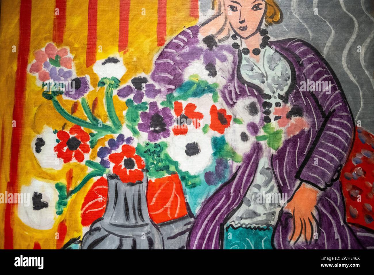 cropped image of Henri Matisse 1937 oil and on canvas 'Purple Robe and Anemones' at the Baltimore Museum of Art Stock Photo