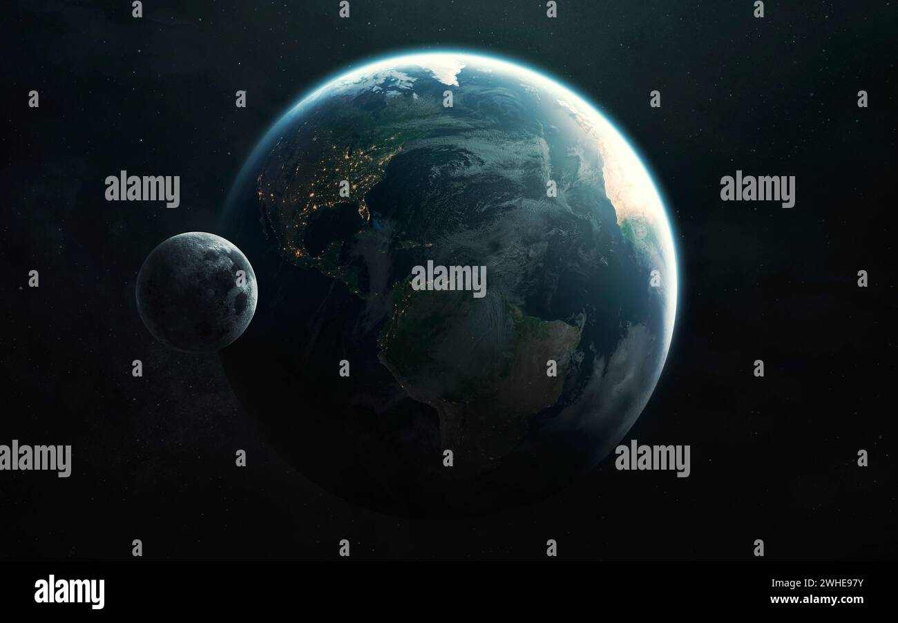 North and South America. Planet Earth and Moon view from space ...