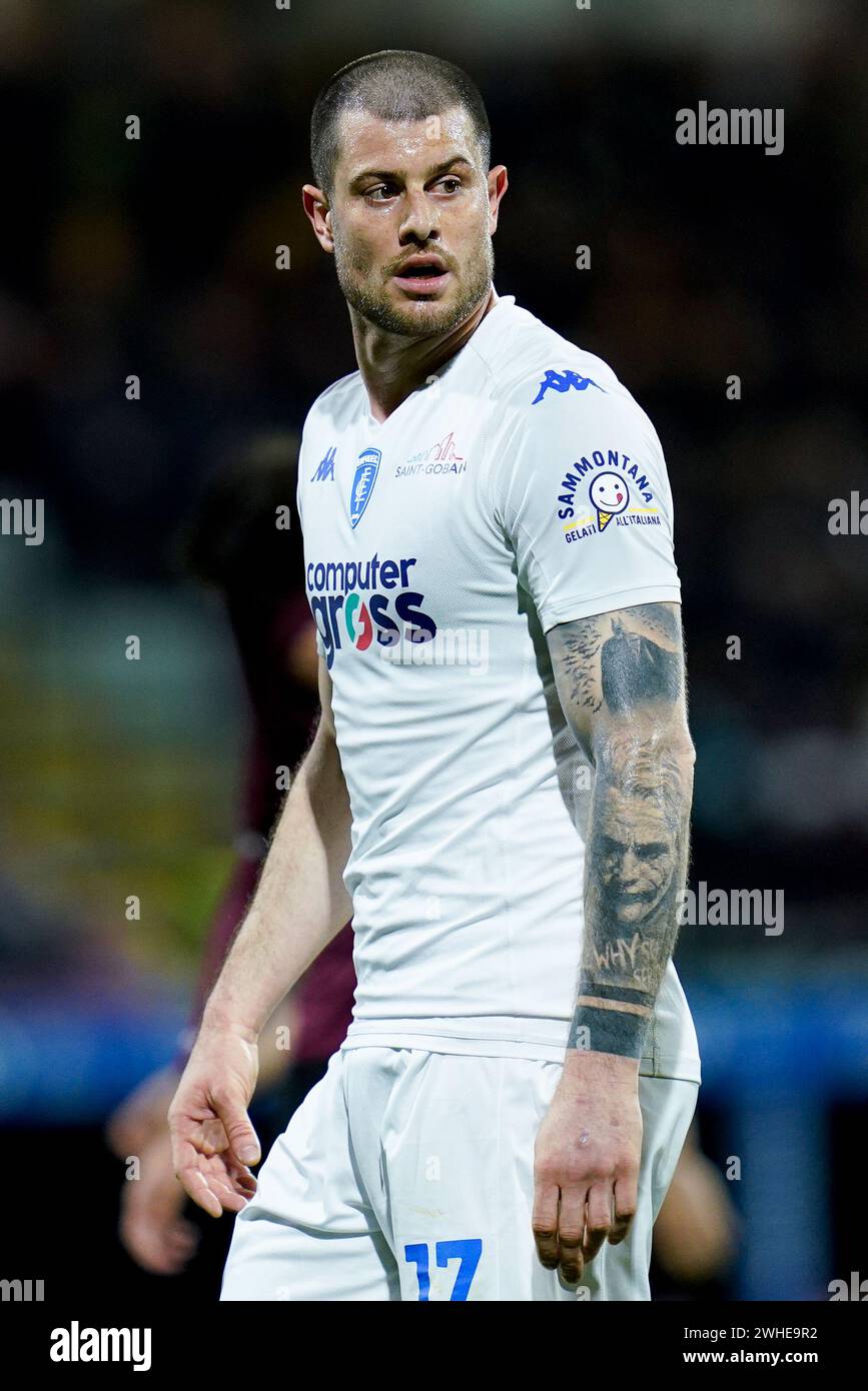 Salerno, Italy. 09th Feb, 2024. Alberto Cerri of Empoli FC looks on during the Serie A match between US Salernitana and Empoli FC at Stadio Arechi on February 9, 2024 in Salerno, Italy. Credit: Giuseppe Maffia/Alamy Live News Stock Photo