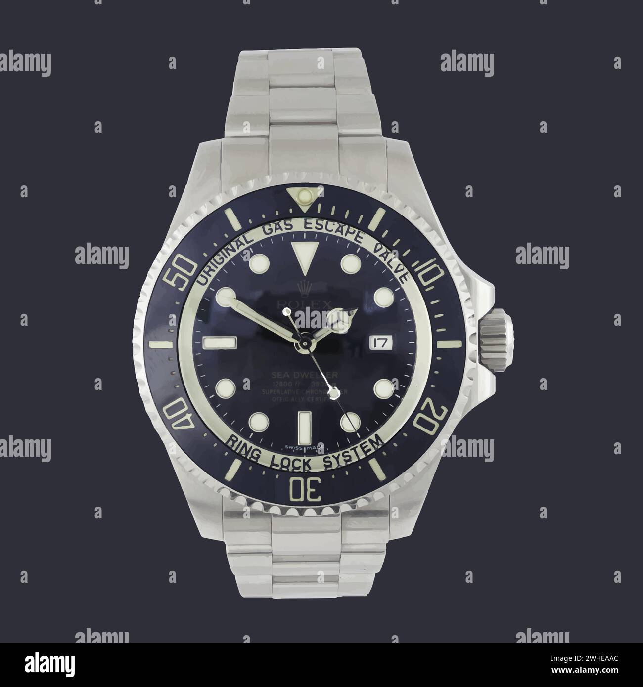 Rolex silver belt dark blue and black wrist watch Stock Vector