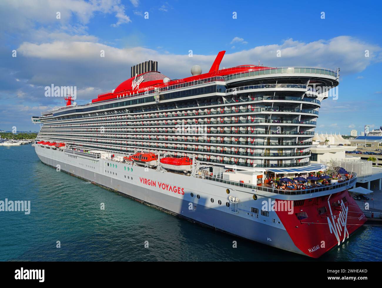 MIAMI BEACH FL 4 FEB 2024 View Of The Scarlet Lady Cruise Ship By MIAMI BEACH FL 4 FEB 2024 View Of The Scarlet Lady Cruise Ship By