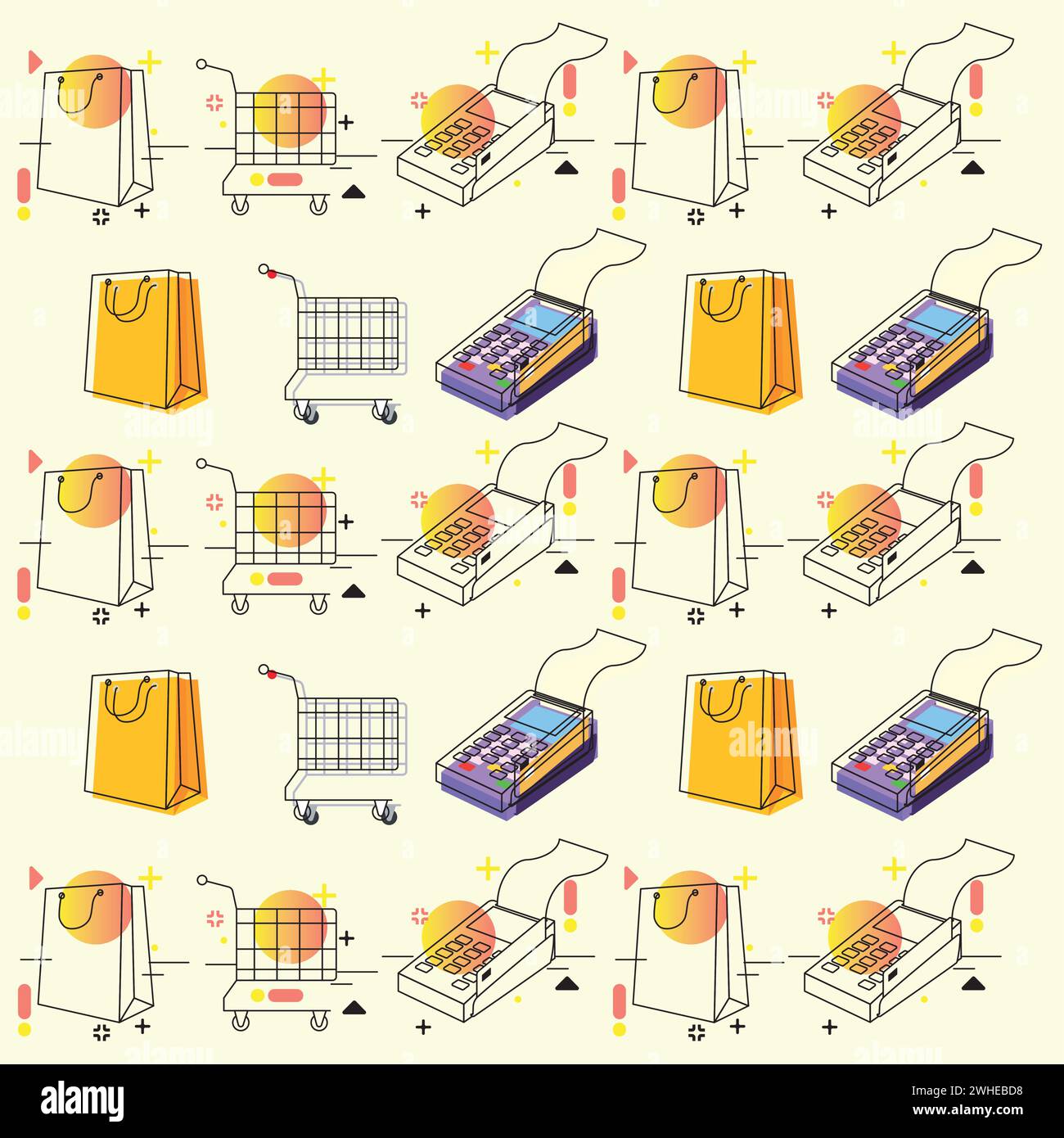 Colored seamless pattern background with shopping icons Vector Stock Vector