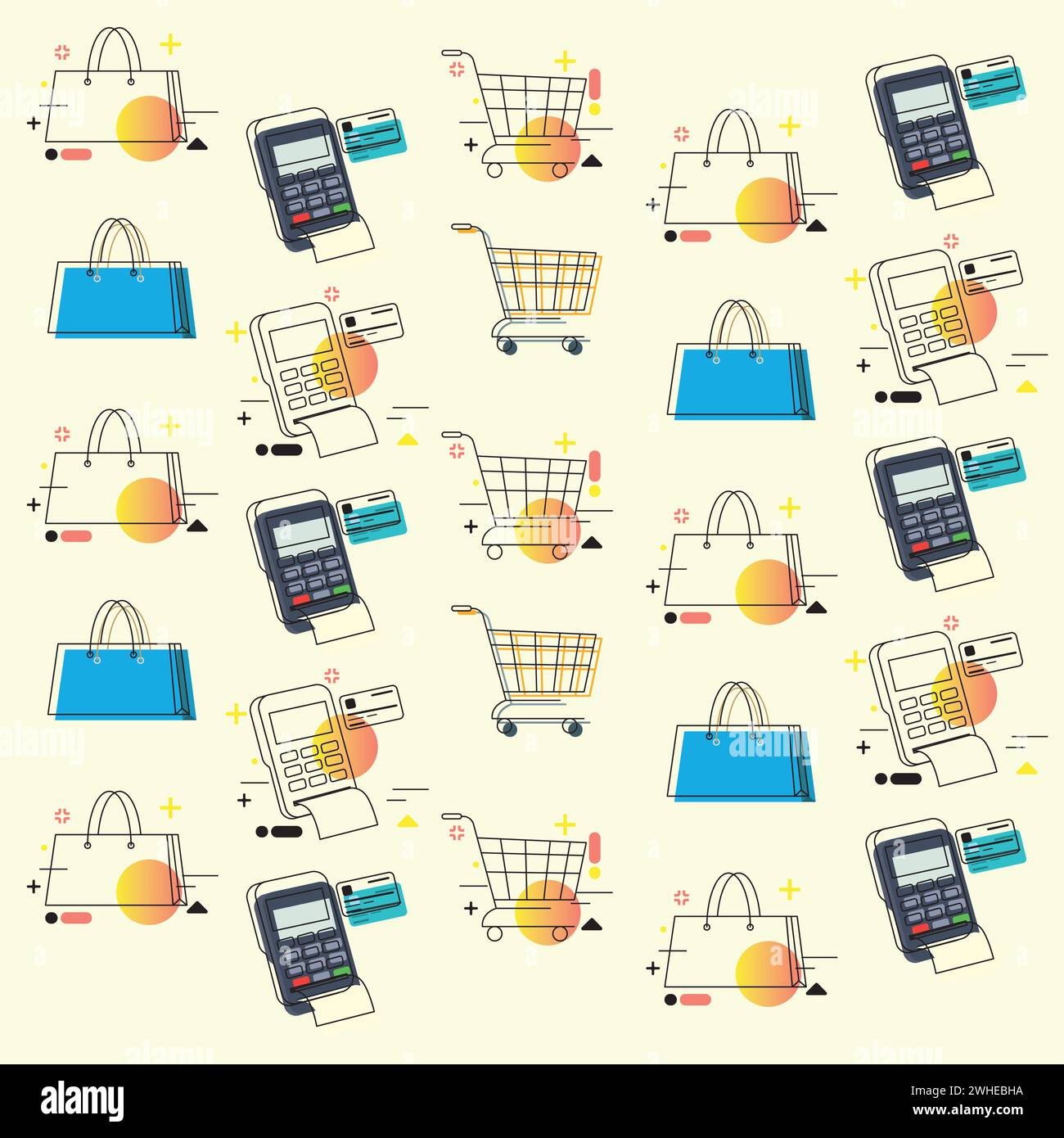 Colored seamless pattern background with shopping icons Vector Stock Vector