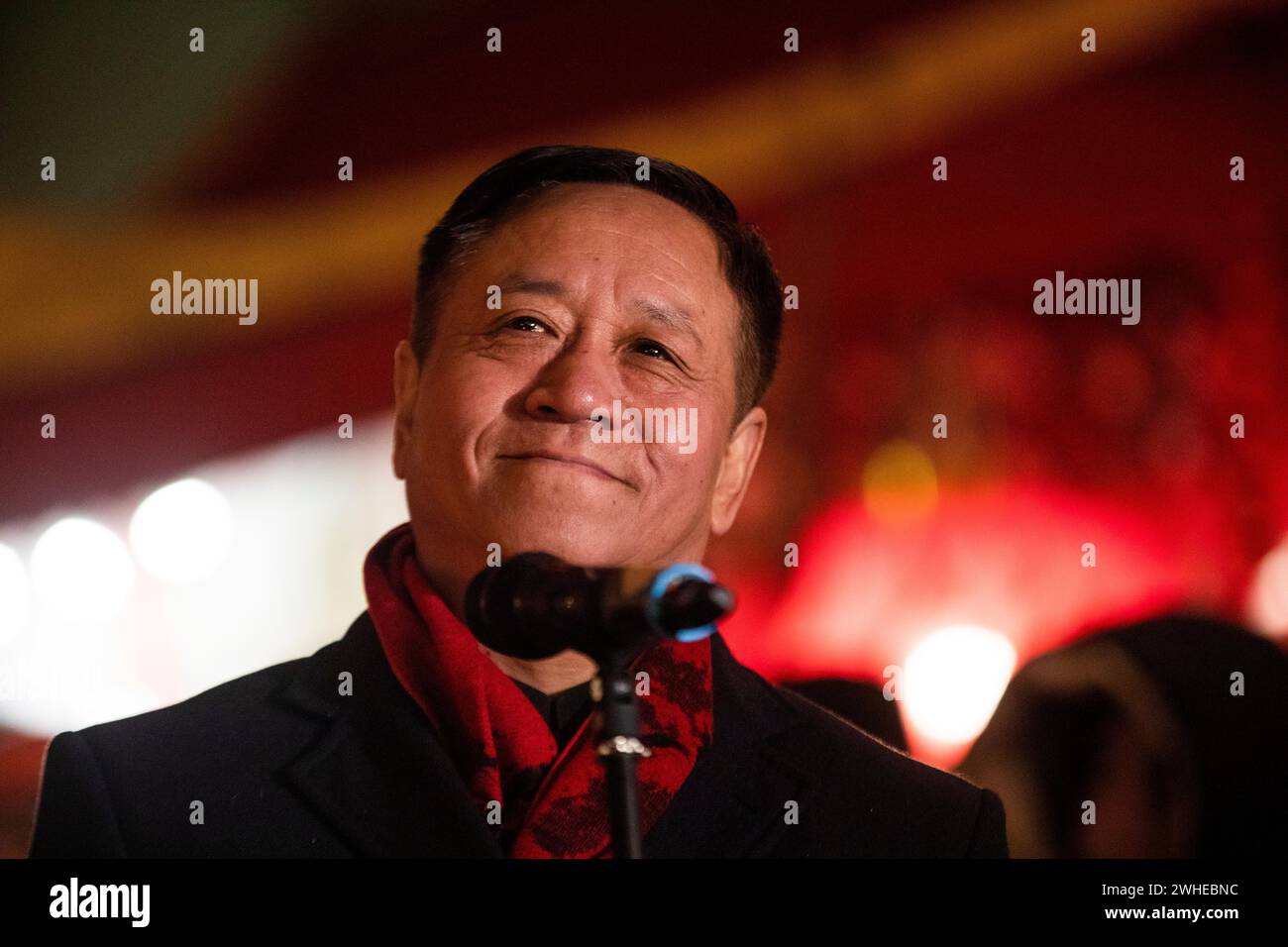 Moscow, Russia. 9th of February, 2024. Chinese Ambassador to Russia Zhang Hanhui attends the opening ceremony of the Moscow Festival of Chinese New Year in Kamergersky Lane in central Moscow, Russia. Credit: Nikolay Vinokurov/Alamy Live News Stock Photo