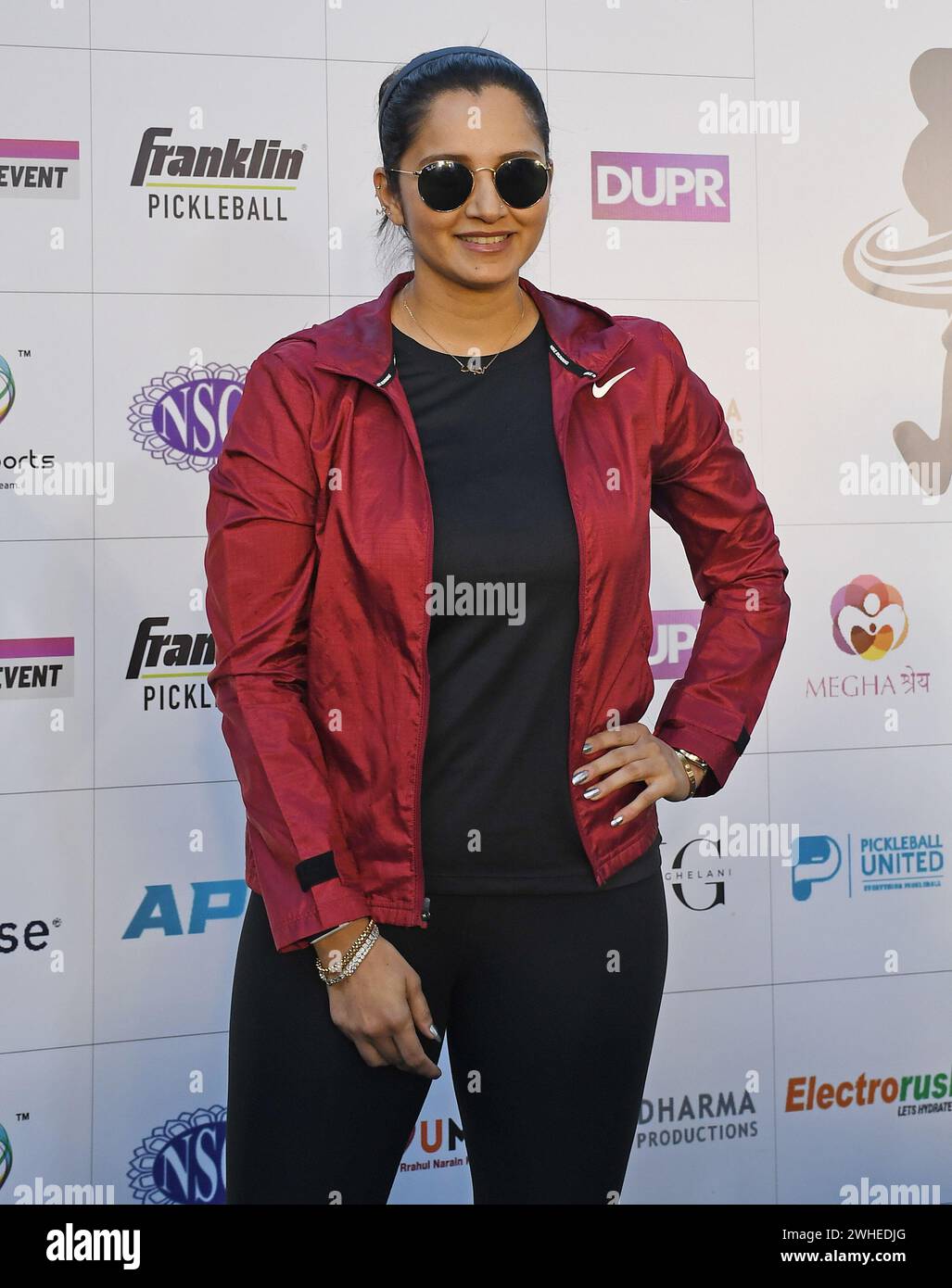 Mumbai, India. 09th Feb, 2024. Former Indian tennis player Sania Mirza poses for a photo as she arrives to watch the Indian Open 2024 Pickleball tournament in Mumbai. Credit: SOPA Images Limited/Alamy Live News Stock Photo
