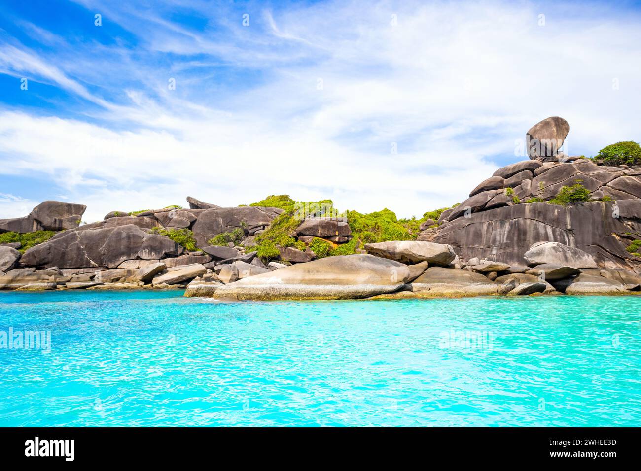 The rocky shore of the Similan Islands in Thailand - most famous islands with paradise views and snorkeling and diving spots Stock Photo