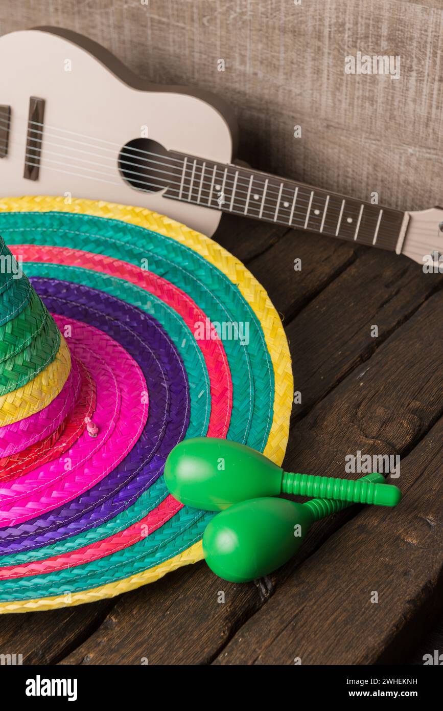 Mexican sombrero on wood background Stock Photo