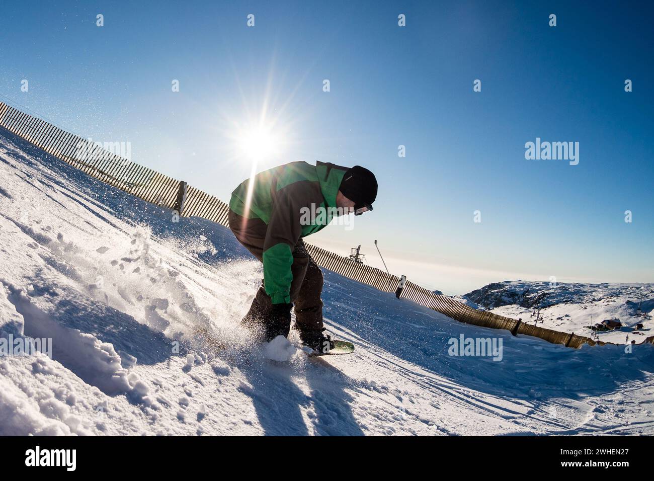 Snowboard freerider in the mountains Stock Photo