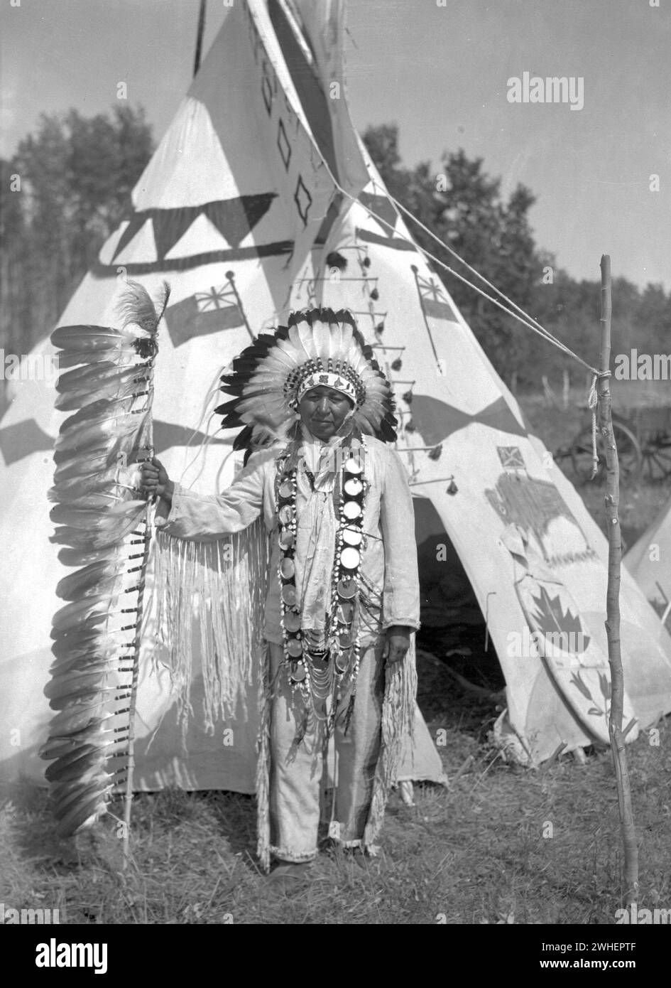 Photo of Chief Two Bears Beside His Tepee -Southern Saskatchewan 1931 Stock Photo
