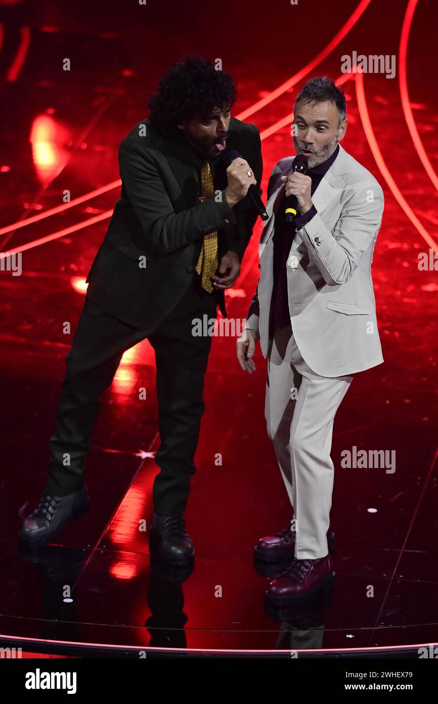 Sanremo, Italia. 10th Feb, 2024. Renga with Nek performer during the