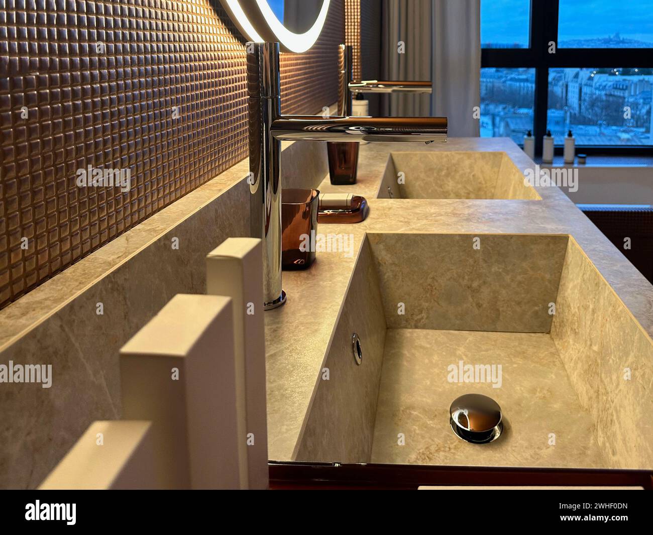 Modern sinks and faucets in hotel bathroom Stock Photo - Alamy