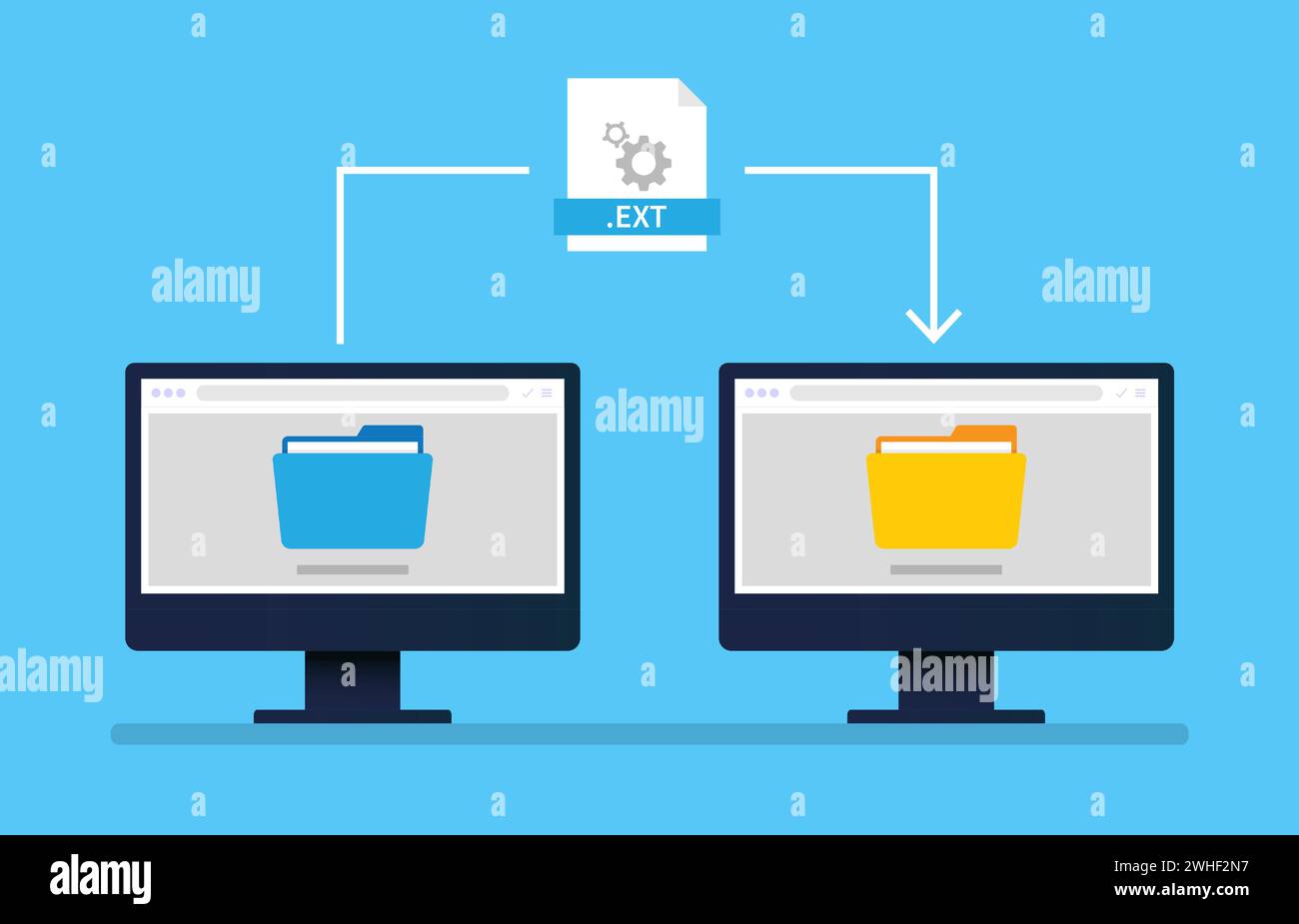 File transfer computer between two monitor concept Stock Vector Image ...