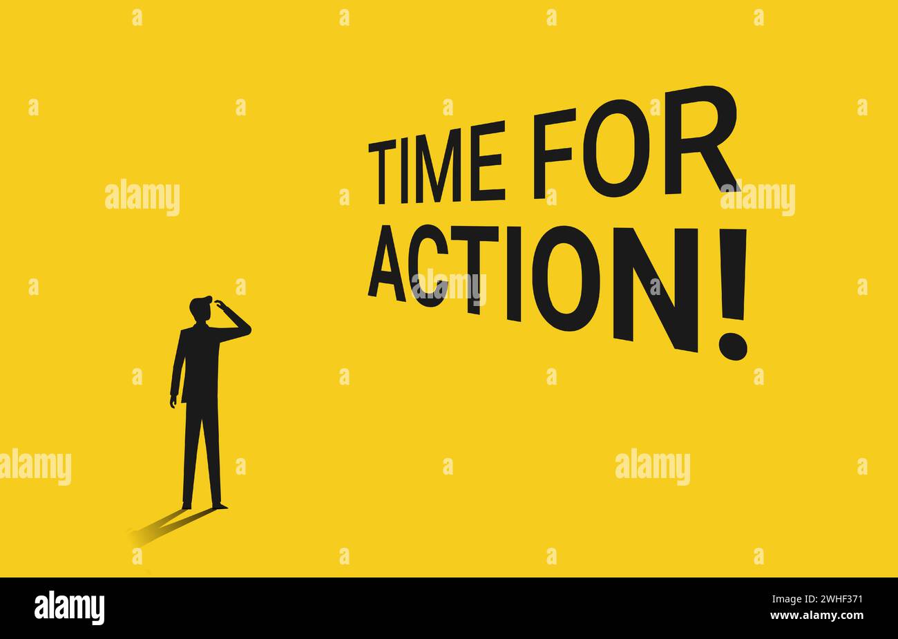 Time for action. Isolated with yellow background Stock Vector