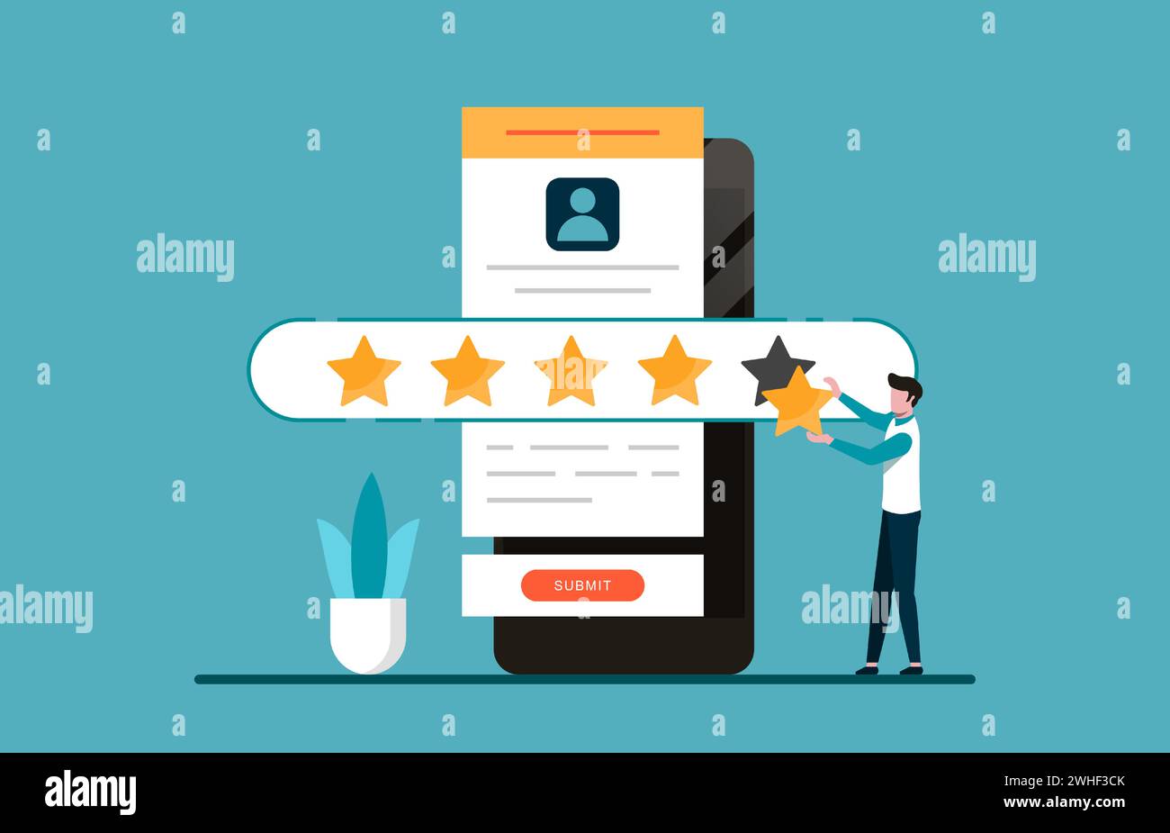 Customer experience and satisfaction concept. A man giving five stars ...