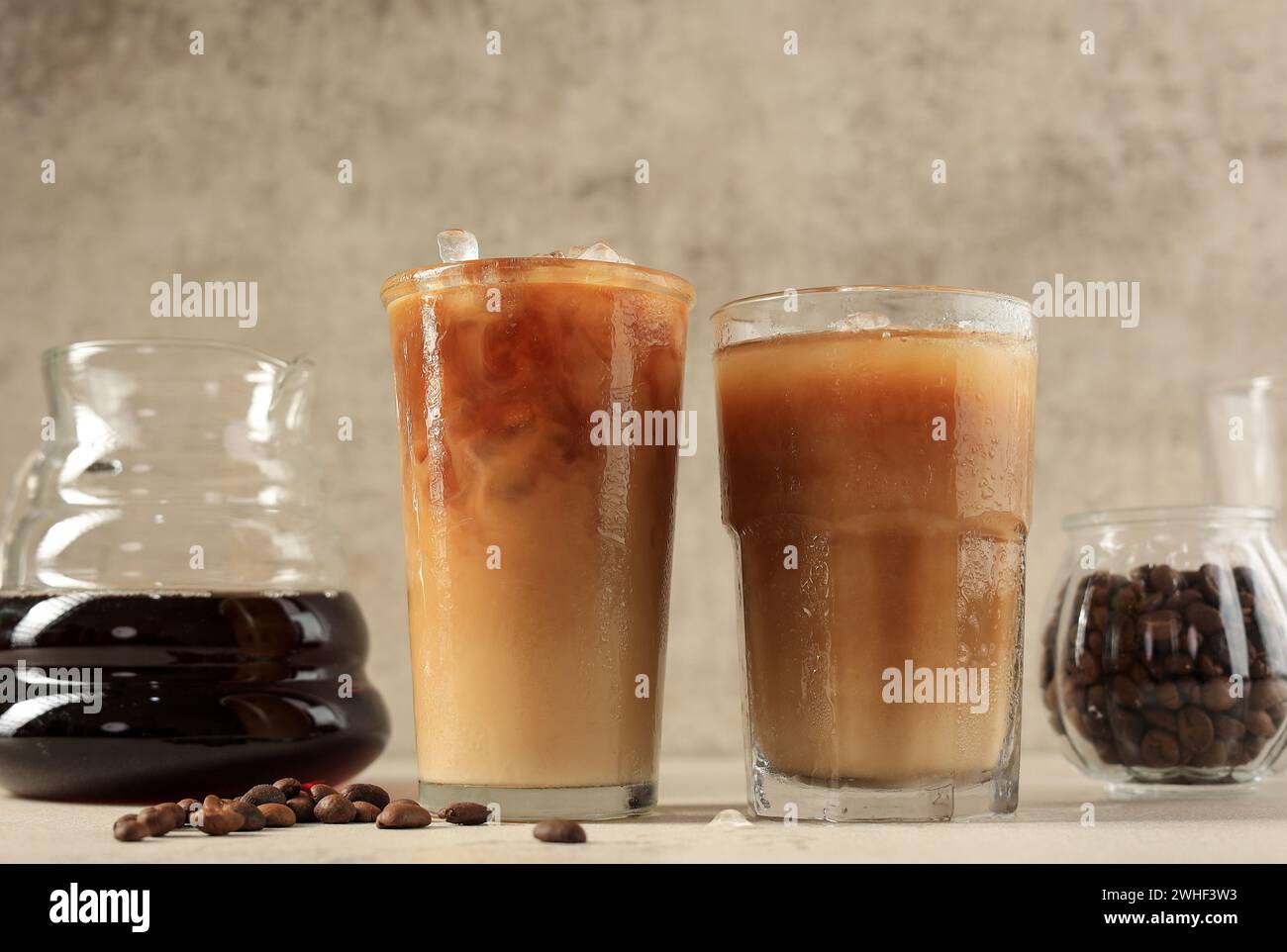 Iced Coffee Milk with Palm Sugar or Kopi Susu Gula Aren Stock Photo