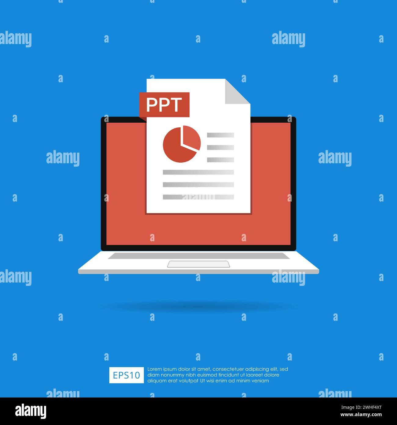 PPT files icon on laptop screen concept. Format extension of document symbol vector illustration Stock Vector