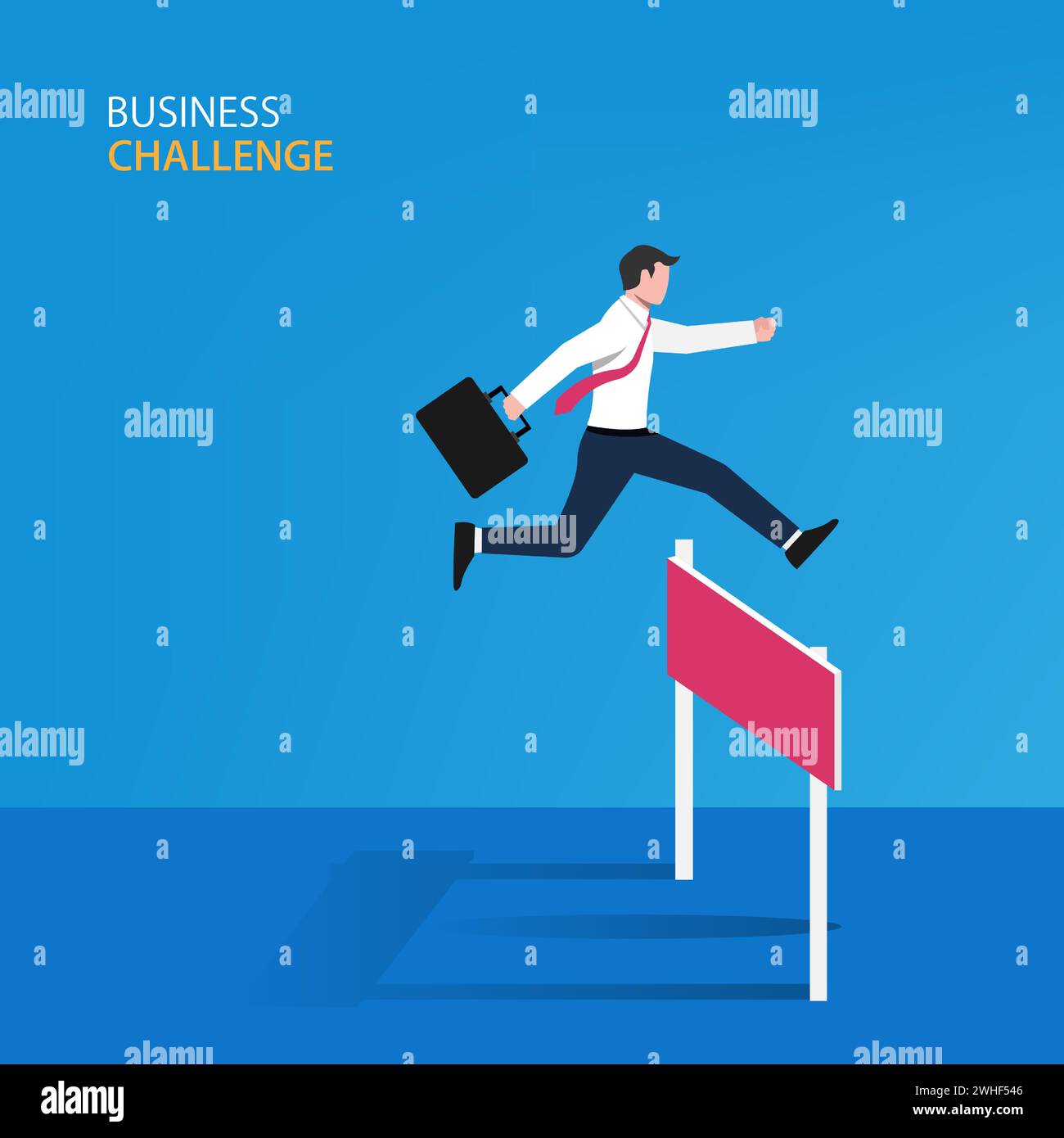 Businessman jumping on the obstacle concept. Business symbol vector ...