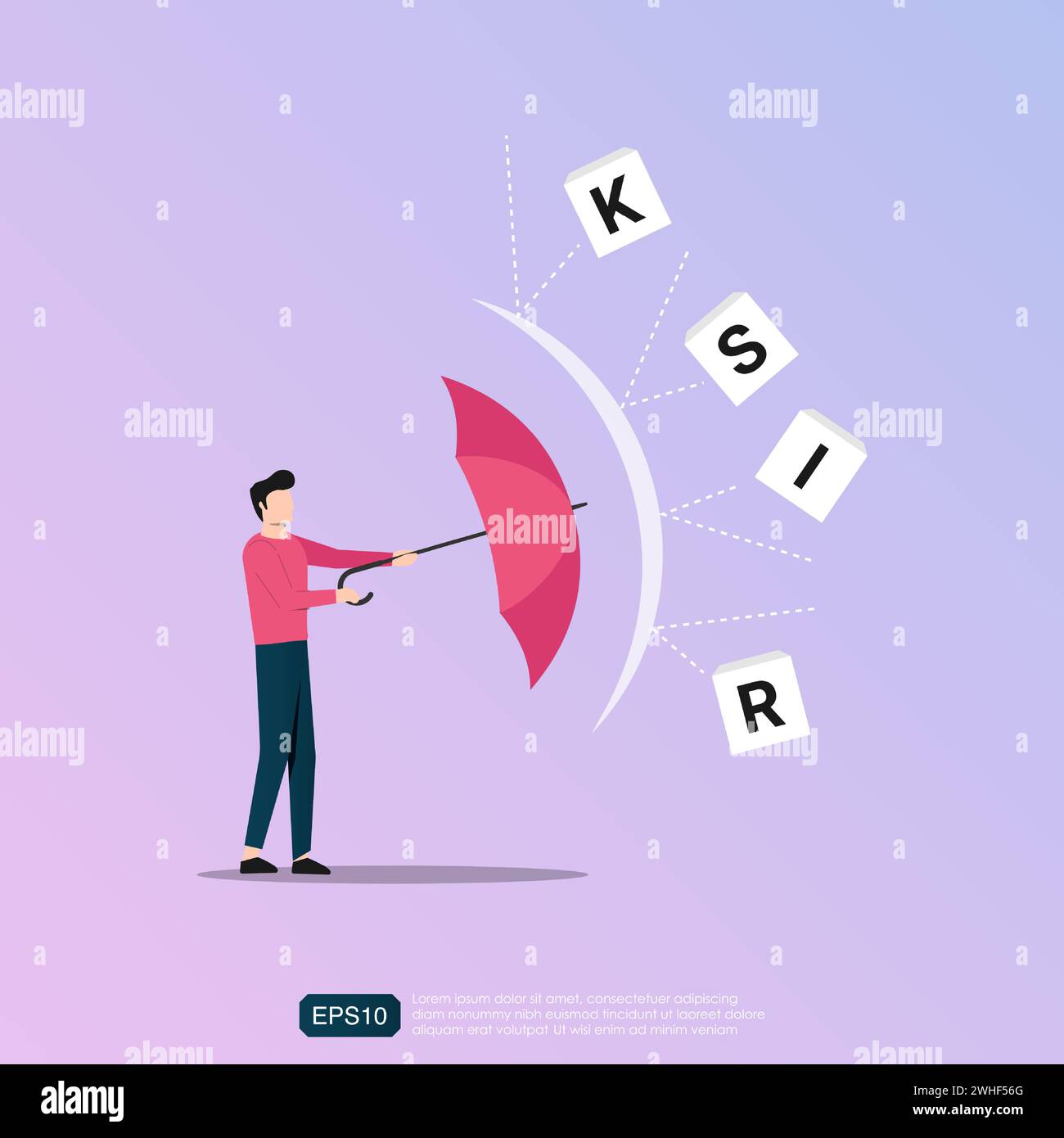 Man holding umbrella to protect himself from risk concept. Business ...