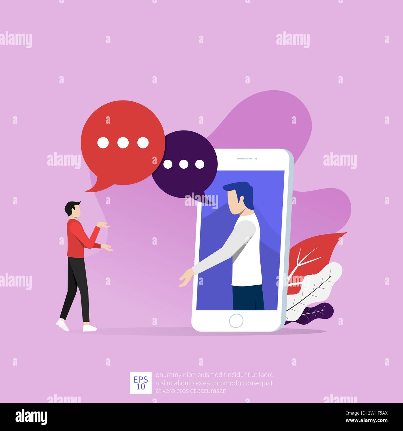 Online communication concept. Men chatting via internet vector illustration. Stock Vector