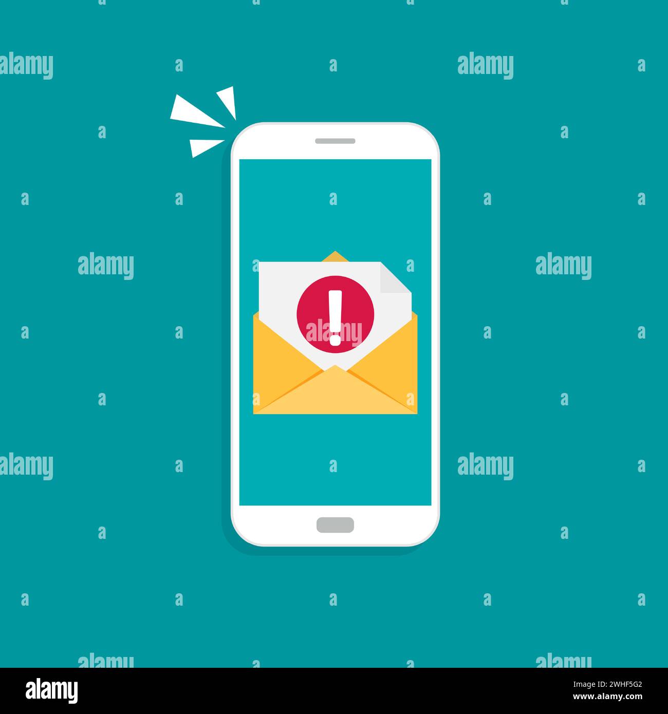 New message on the smartphone screen with alert notification. Stock Vector