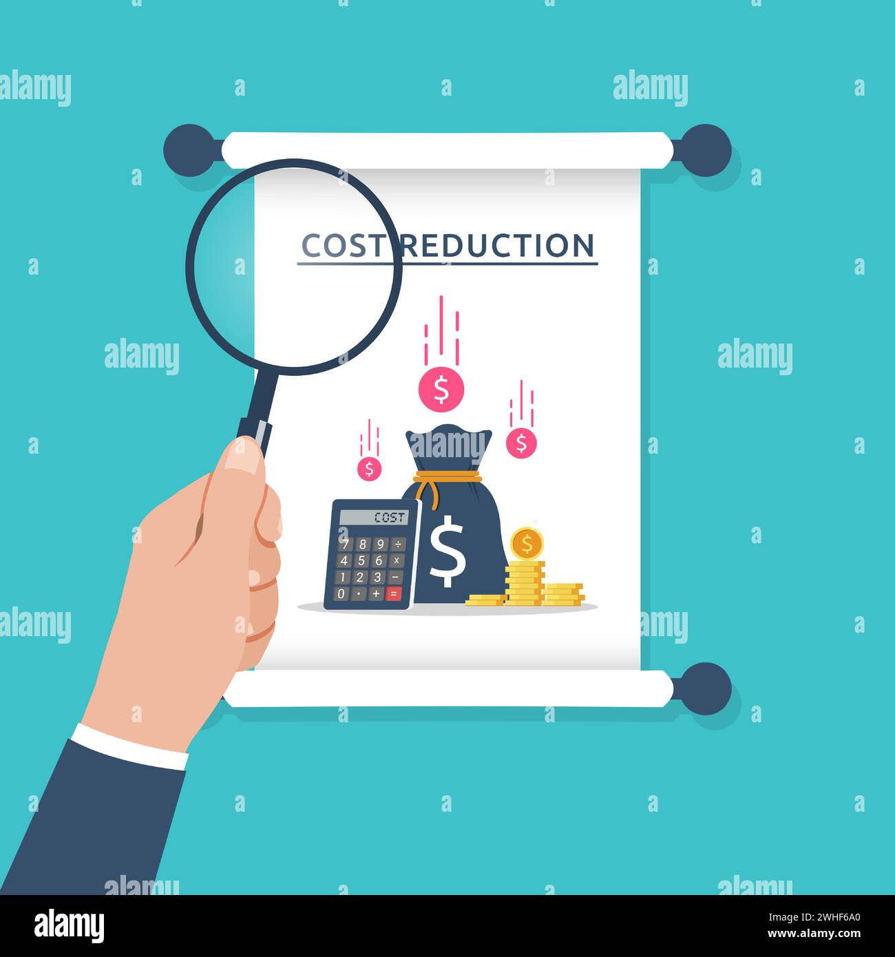 Costs reduction, costs cut, costs optimization business concept. Stock Vector