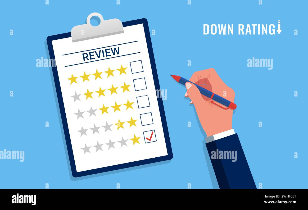 Negative review or feedback concept, hand fill in 1 star rating, customer service evaluation Stock Vector