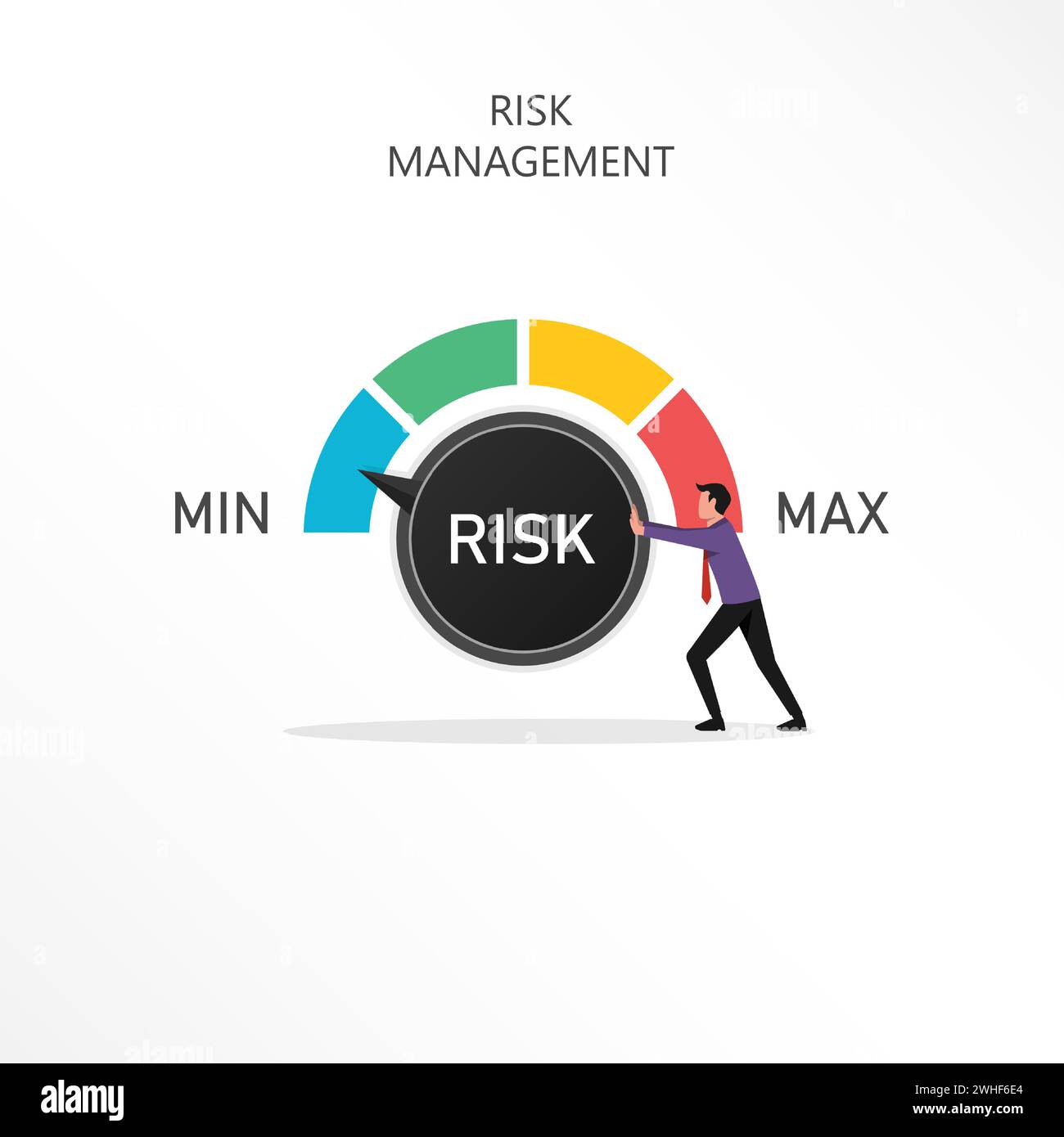 Businessman manage risk, lowest risk concept with switch button pointing to green indicator Stock Vector