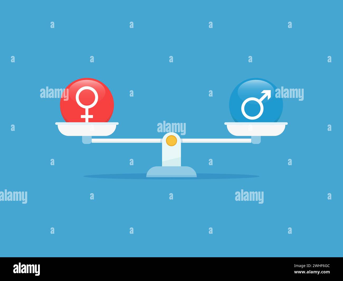 Gender equality concept with gender symbol balancing on scales Stock Vector