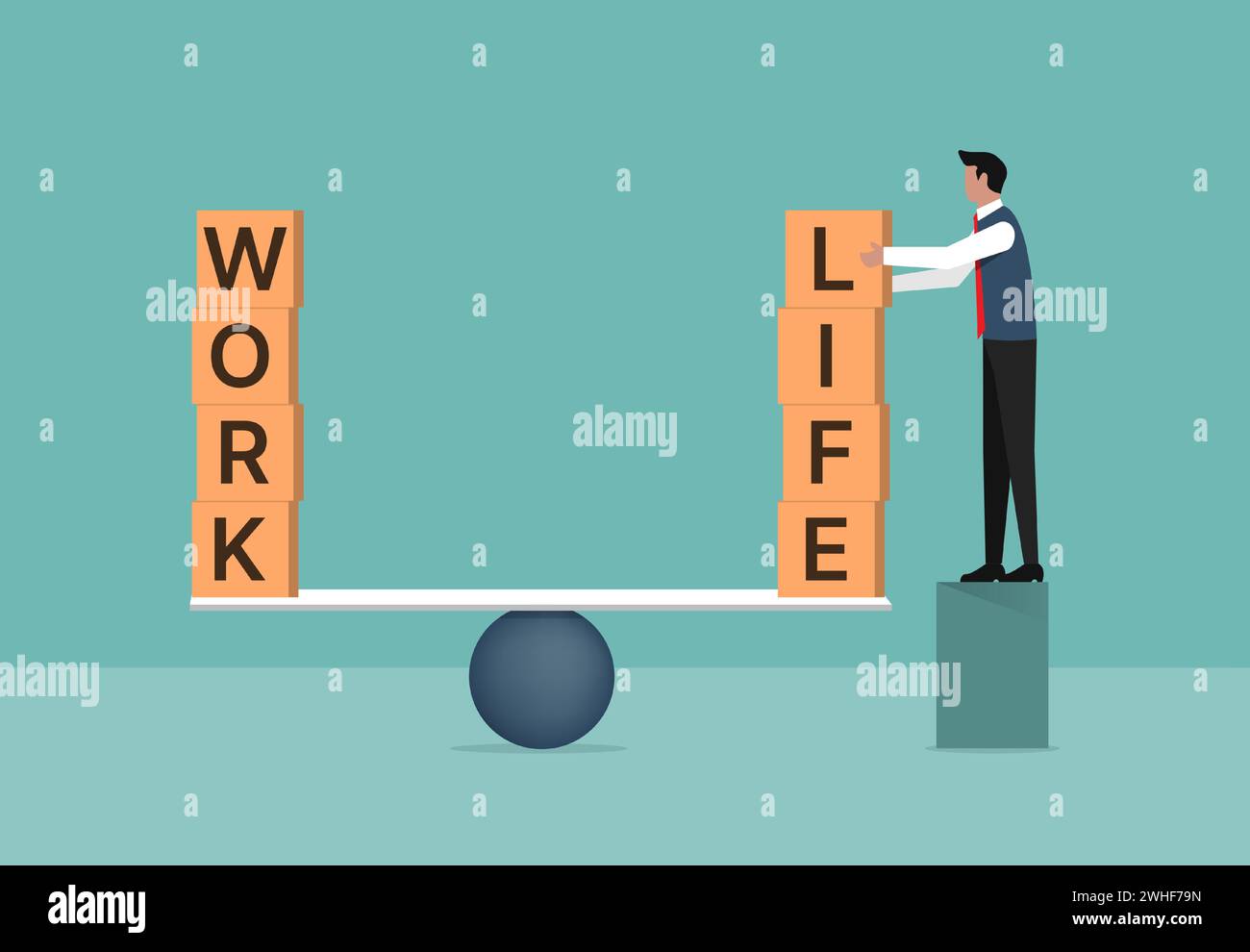 Work Life Balance Concept Businessman Put Wooden Cube Block With Work And Life On Seesaw Stock