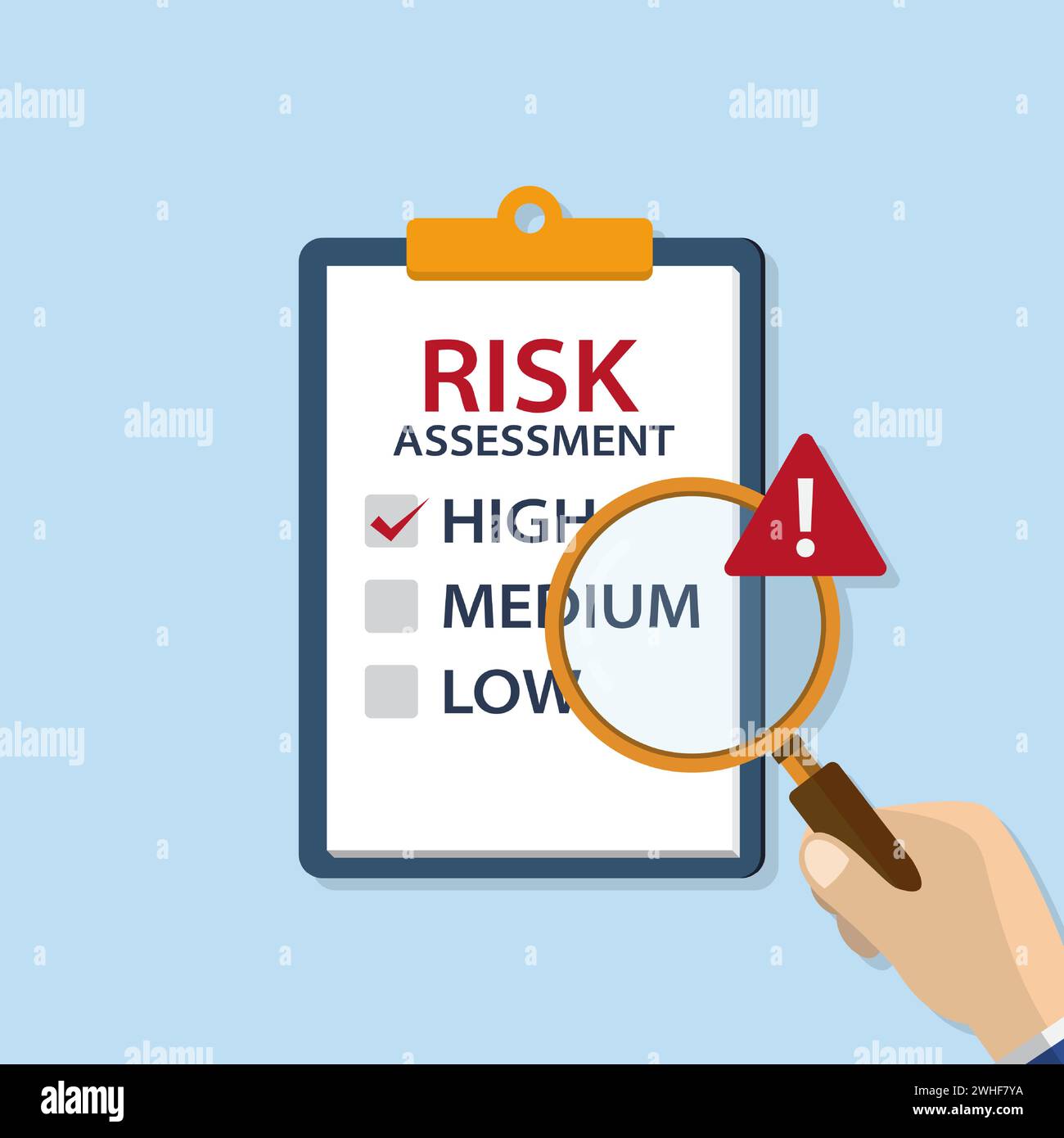 Risk assessment or identification analysis with hand hold magnifier and