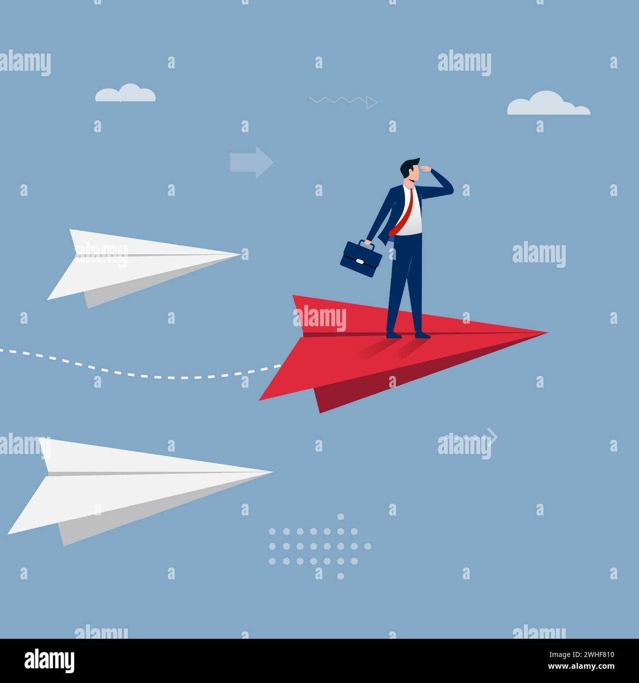Businessman standing on the paper plane. Business concept design ...