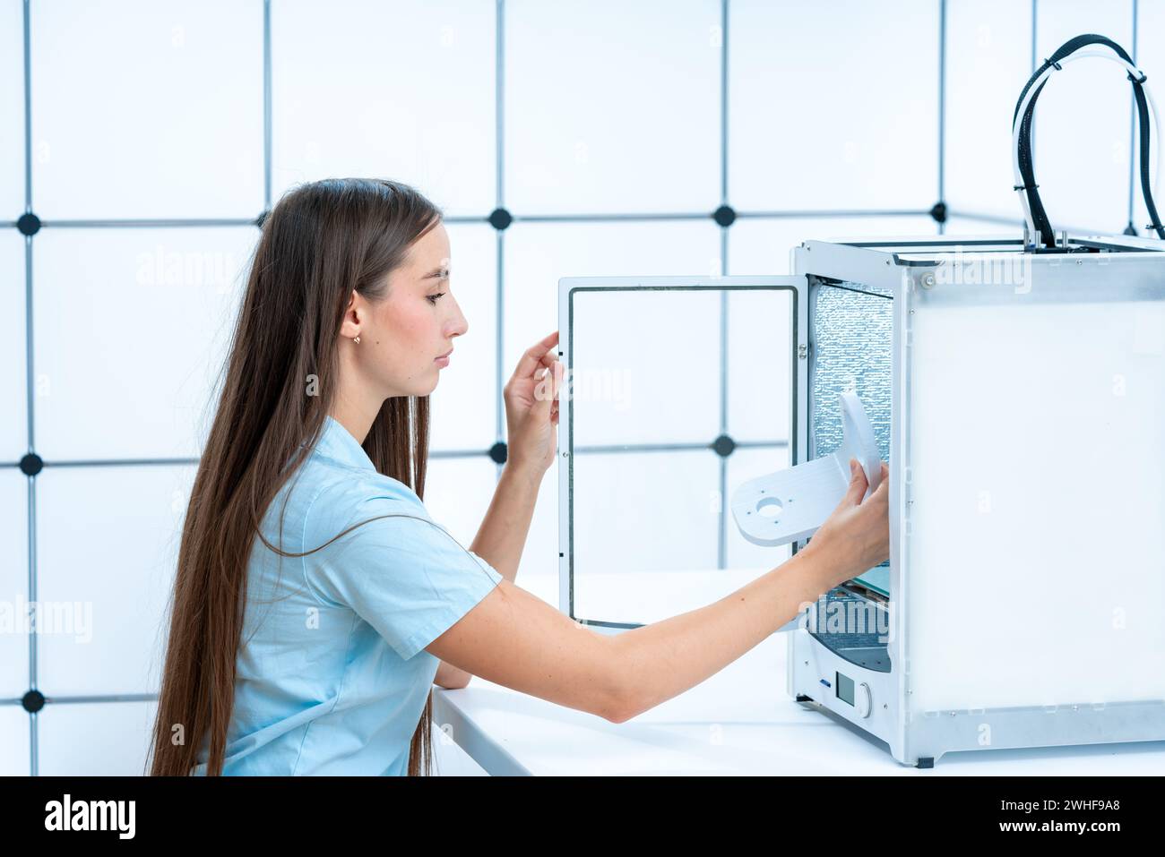 Scientist using 3D printer Stock Photo