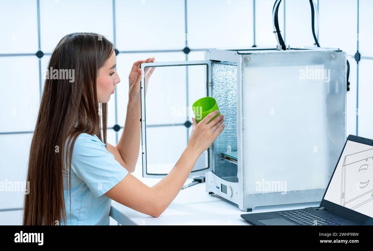 Scientist with 3D print Stock Photo