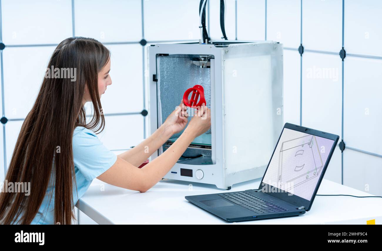 Scientist using 3D printer Stock Photo