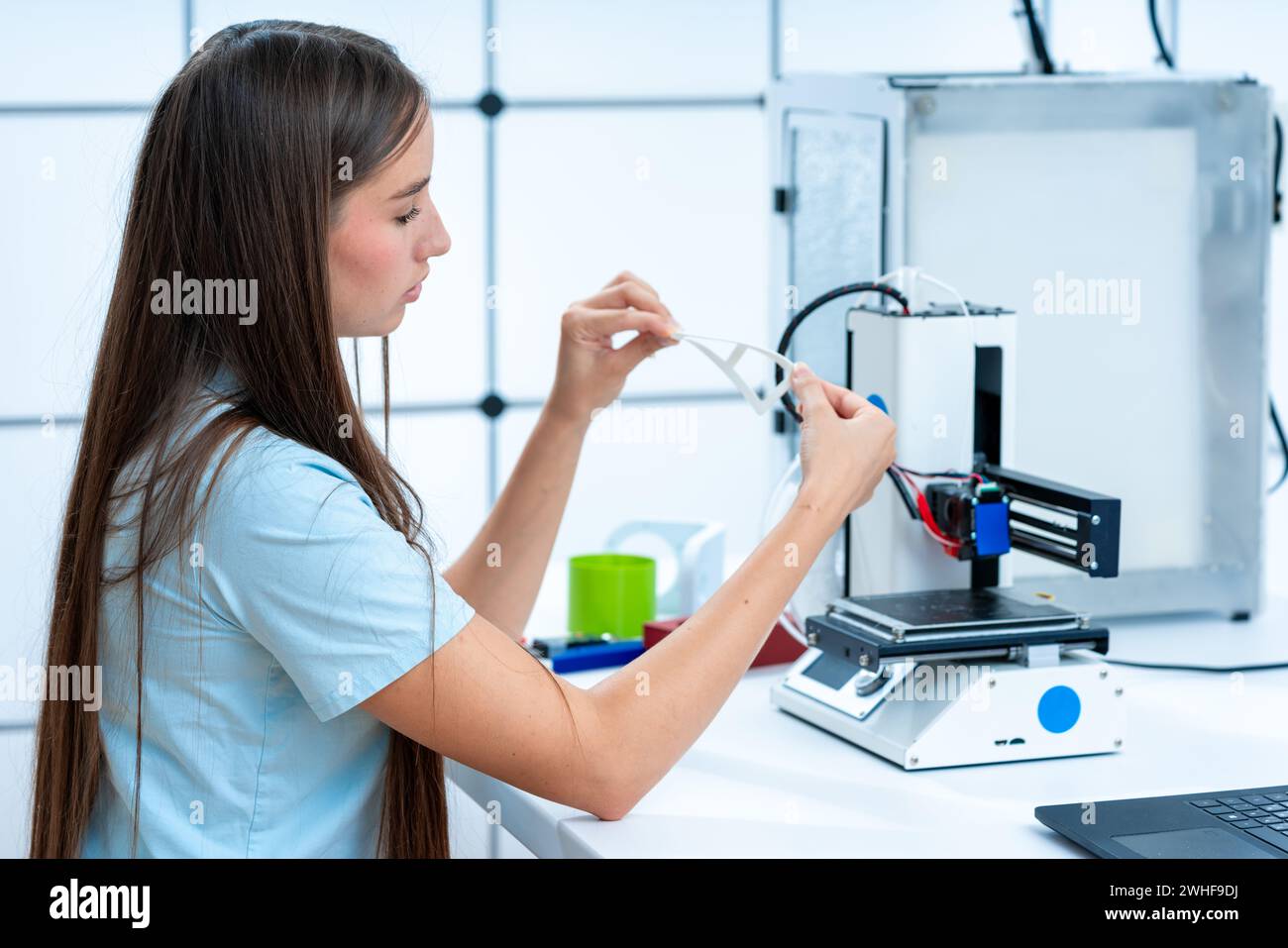 Scientist using 3D printer Stock Photo