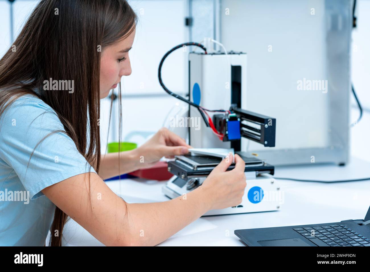 Scientist using 3D printer Stock Photo